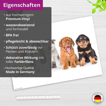 cover-your-desk.de Schreibtischunterlage abwaschbar - 5 süße Hundewelpen - premium Vinyl - Made in Germany