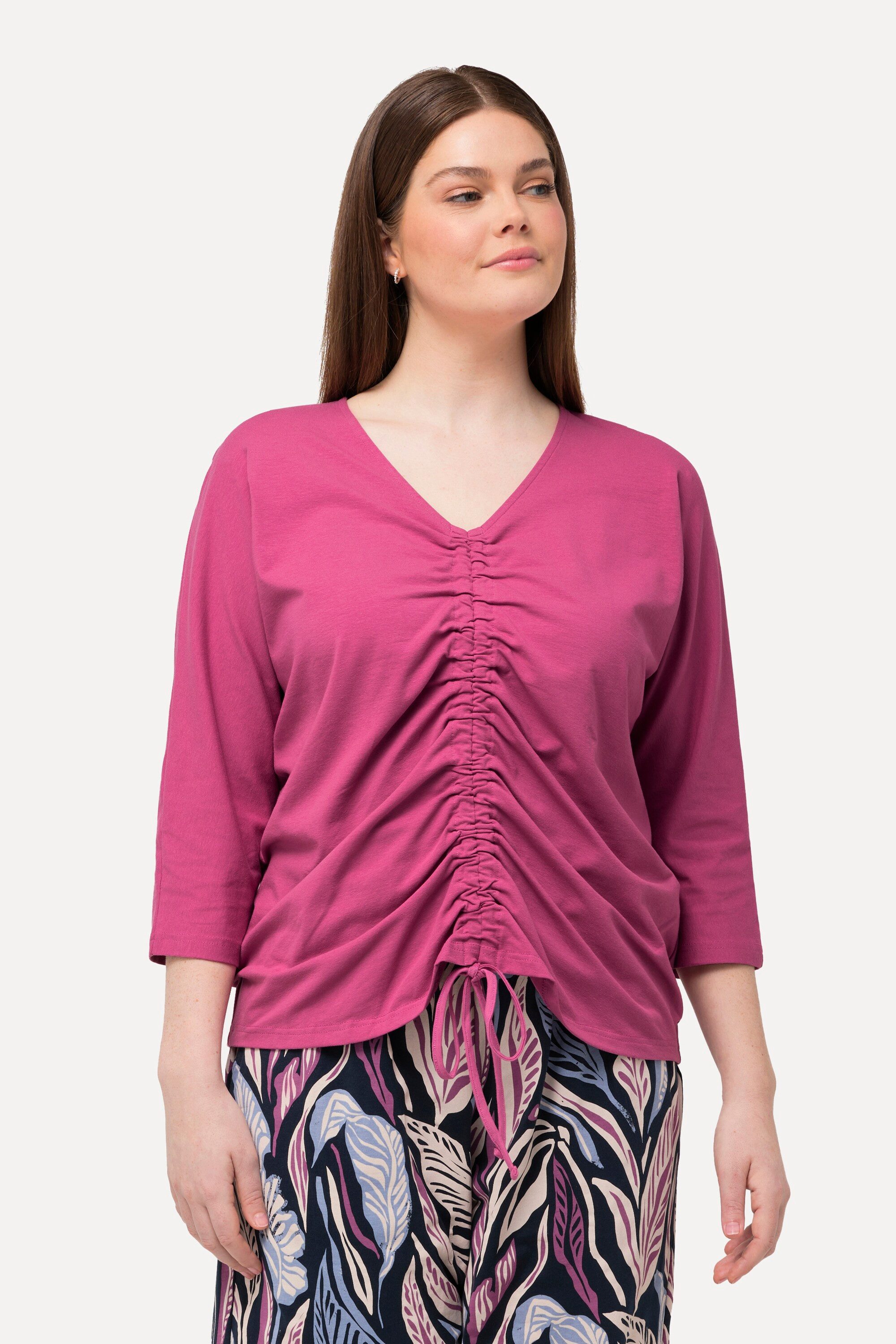 T-Shirt T-Shirt Raffung V-Ausschnitt 3/4-Arm Biobaumwolle