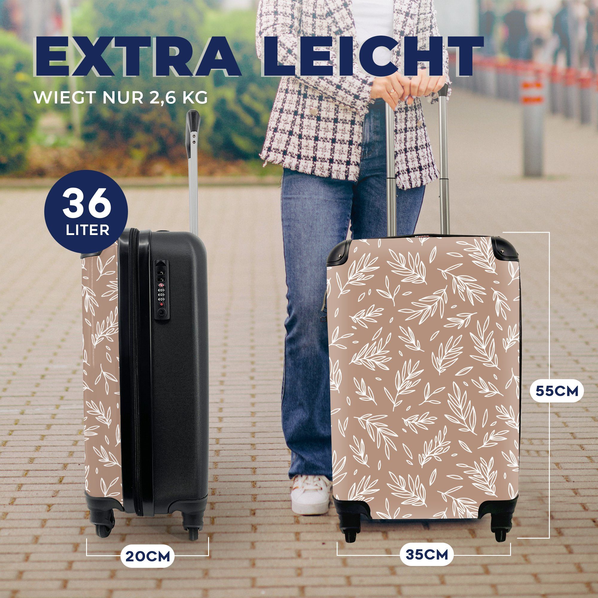 Handgepäck MuchoWow - - Äste Handgepäckkoffer Reisetasche rollen, Muster Rollen, mit Reisekoffer für Trolley, Ferien, 4 Blätter,