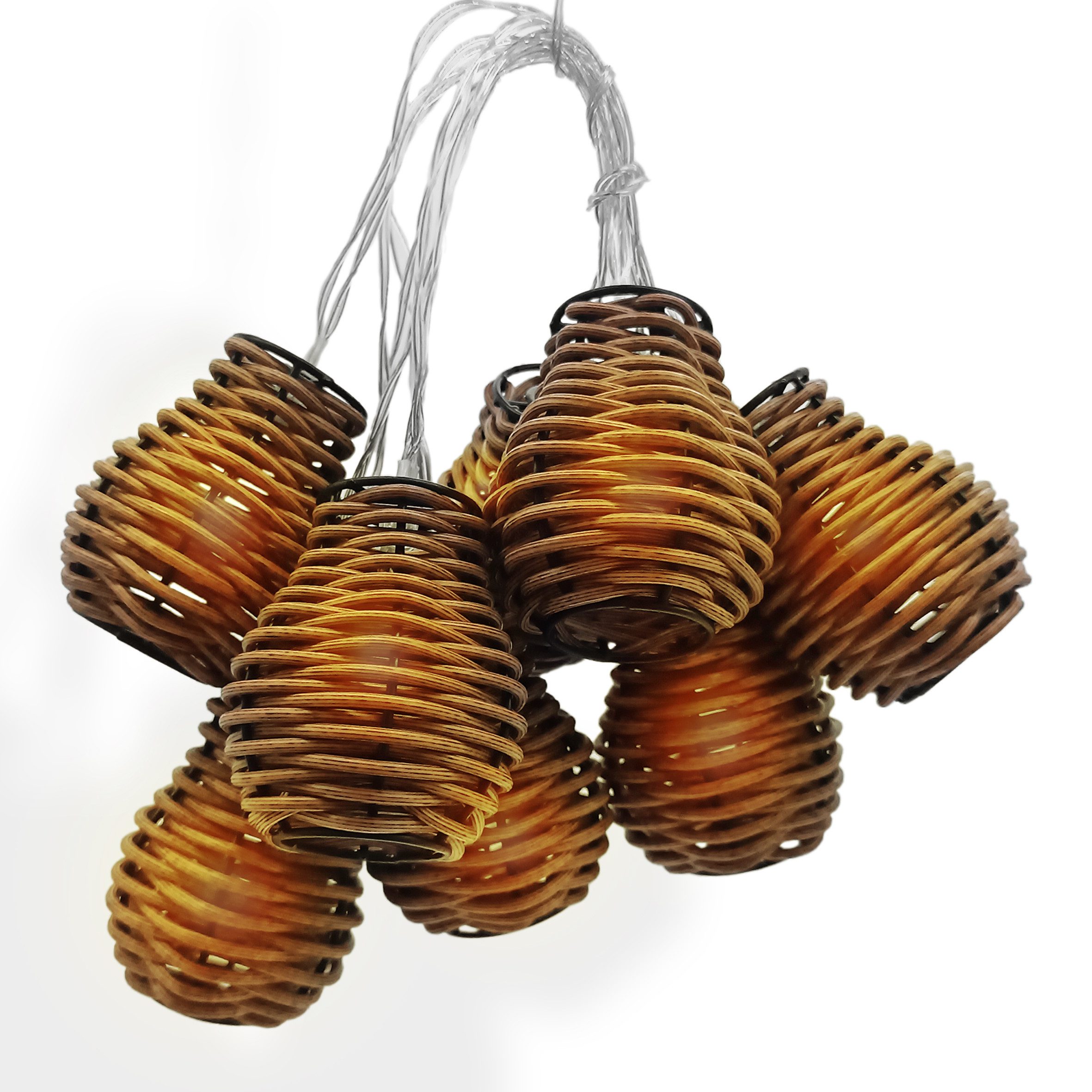 Spetebo LED-Lichterkette LED Rattan Lichterkette warm weiß - 10 LED / 180 cm, 10-flammig, Batterie betriebene Deko Lichterkette warm weiß für Innen – Bild 4 von 5