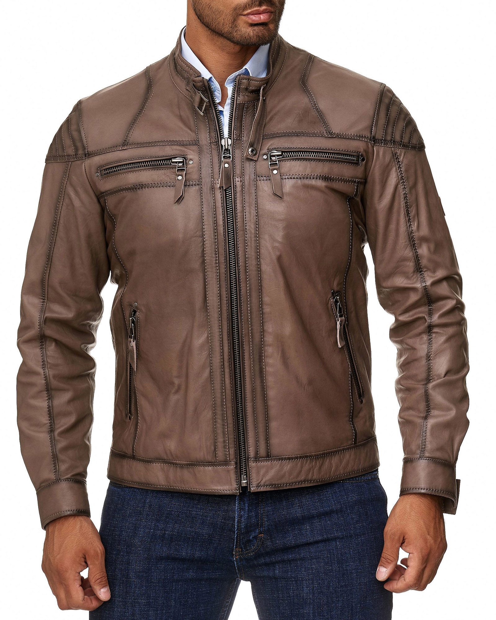 S&A Ledermoden Lederjacke Joel Stehkragen günstig online kaufen