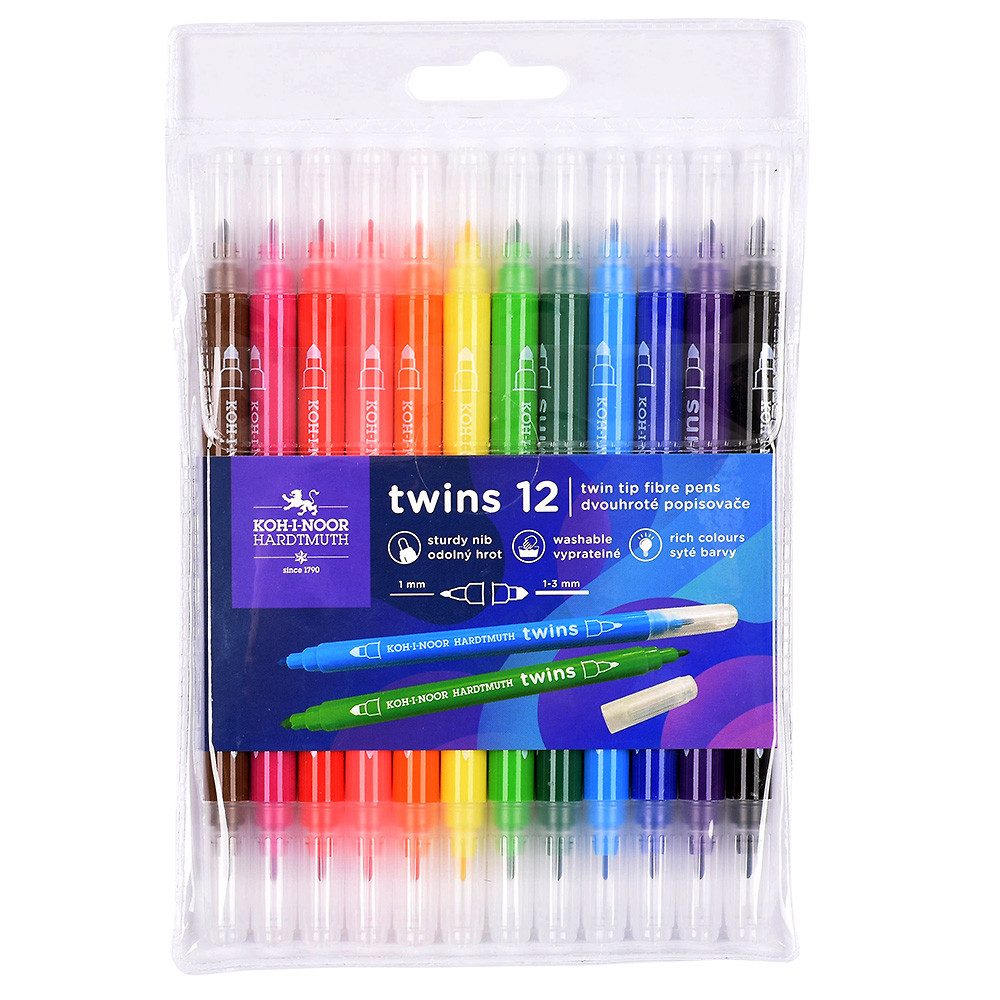 KOH-I-NOOR Malstift KOH Fasermaler Doppelfaserpens Dick - Dünn 12er PP-Hülle