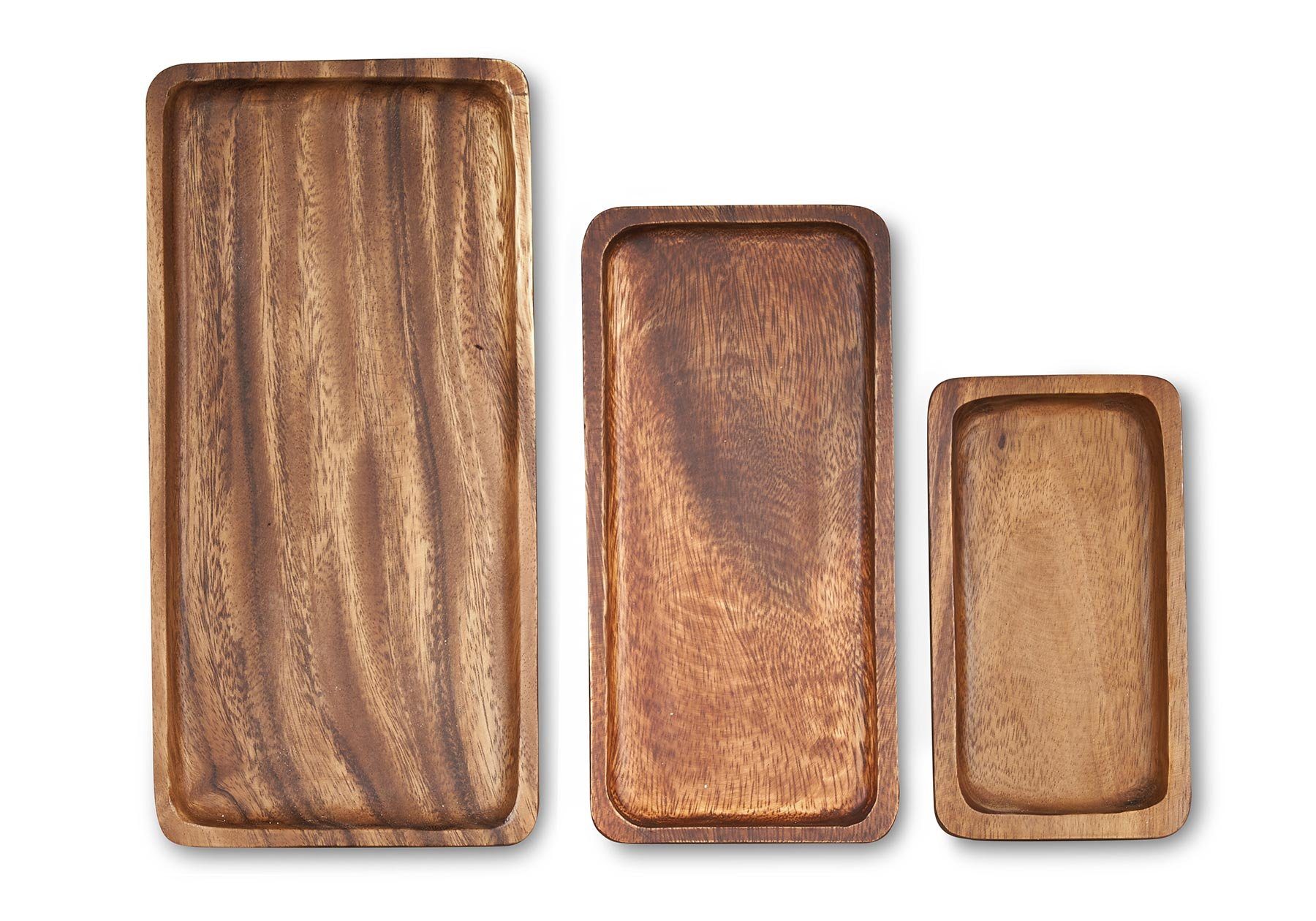 Levandeo® Dekotablett, 3er Set Tablett rechteckig Holz Akazienholz Holzschale Snackschale