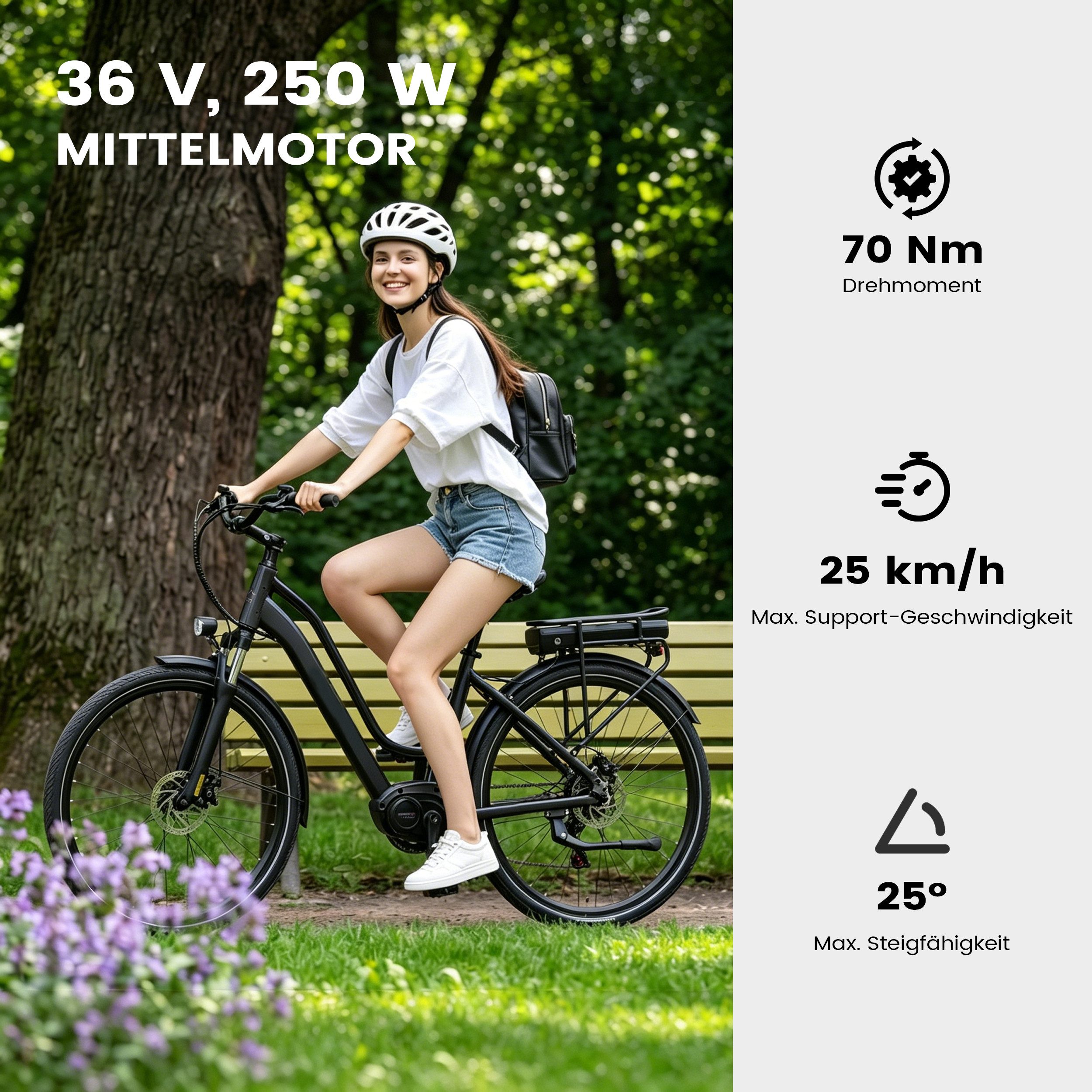 Vankel E-Bike Cityrad Mittelmotor 28 Zoll Cityrad E-Fahrrad Damen u. Herren Pedelec 460Wh, Kettenschaltung, Mittelmotor, 460,8 Wh, (Beleuchtungsset mit Batterieladegerät, Batterieschlüssel, Werkzeug), Pendler mit Drehmomentsensor, Shimano 7-Gang & Lockout-Federgabel
