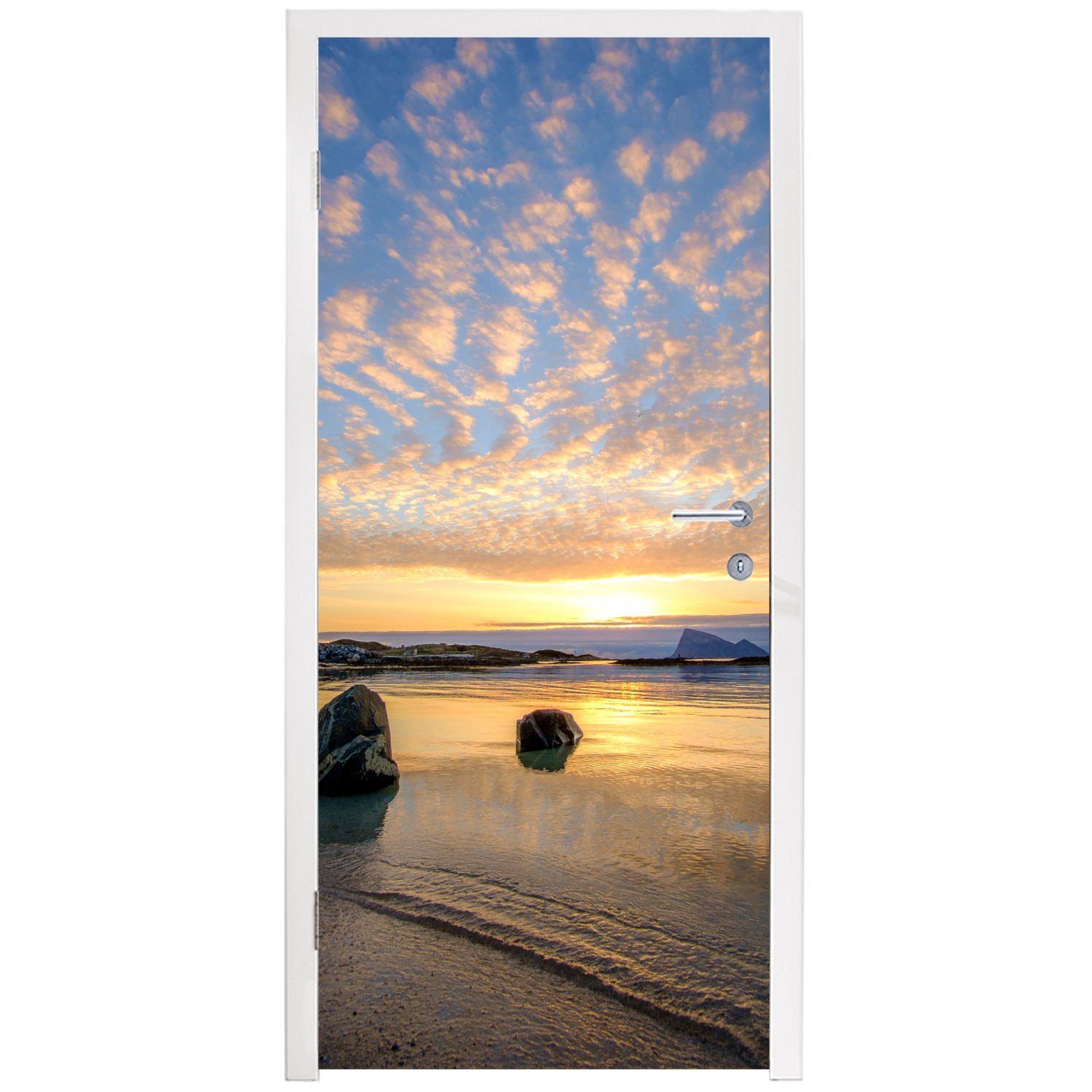 Matt, - - Strand Sonne Fototapete 75x205 Türtapete Wolken, St), Türaufkleber, für (1 MuchoWow cm Tür, bedruckt,