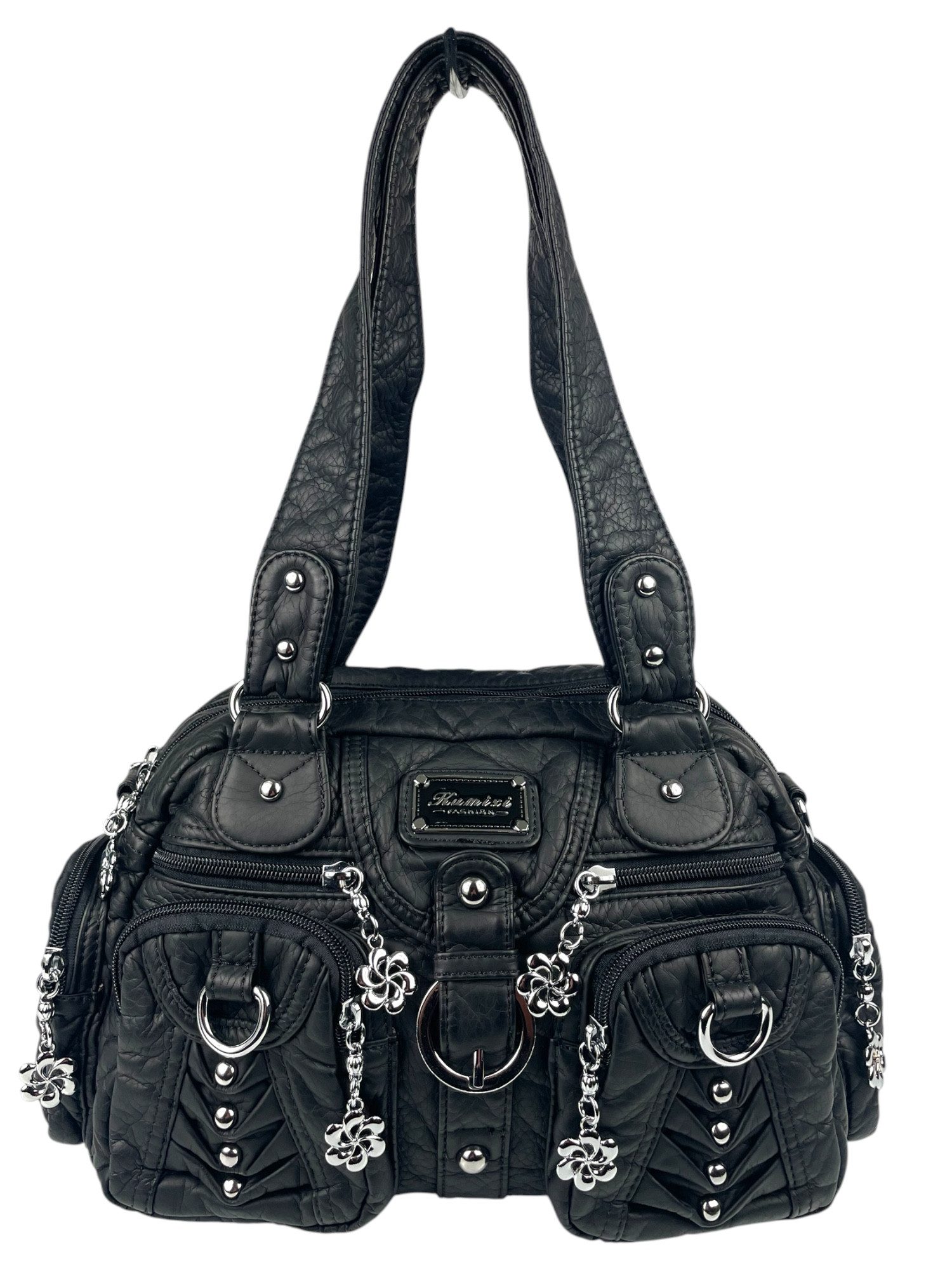 Taschen4life Schultertasche klassische Damen Handtasche (Schultertasche) mit Nieten AKW22032, viele Fächer, verstellbarer abnehmbarer Schulterriemen