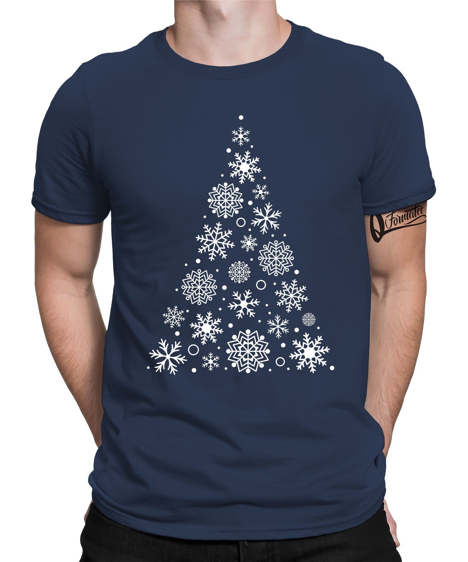 Quattro Formatee Kurzarmshirt Schneeflocken Weihnachtsbaum - Weihnachten Nikolaus Weihnachtsgeschenk (1-tlg) Navy Blau | T-Shirts