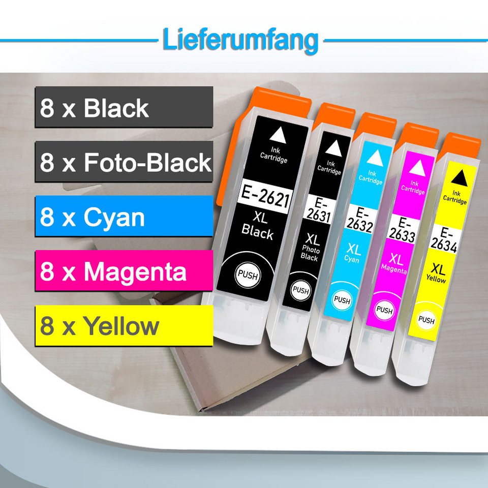 Thumbnail - Druckerparadies 40er Pack Druckerpatronen 26 26XL kompatibel mit Epson XP-720 Tintenpatrone (40-tlg)