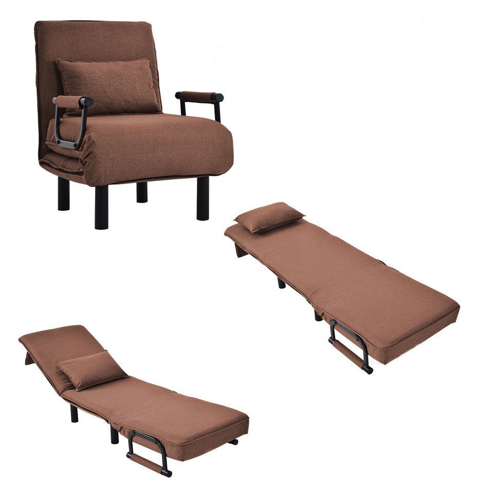 Fangqi Loungesessel Umwandelbarer Schlafsofa-Schlafsessel, klappbarer Sessel mit Kissen (verstellbare Rückenlehne mit 6 Positionen) Braun
