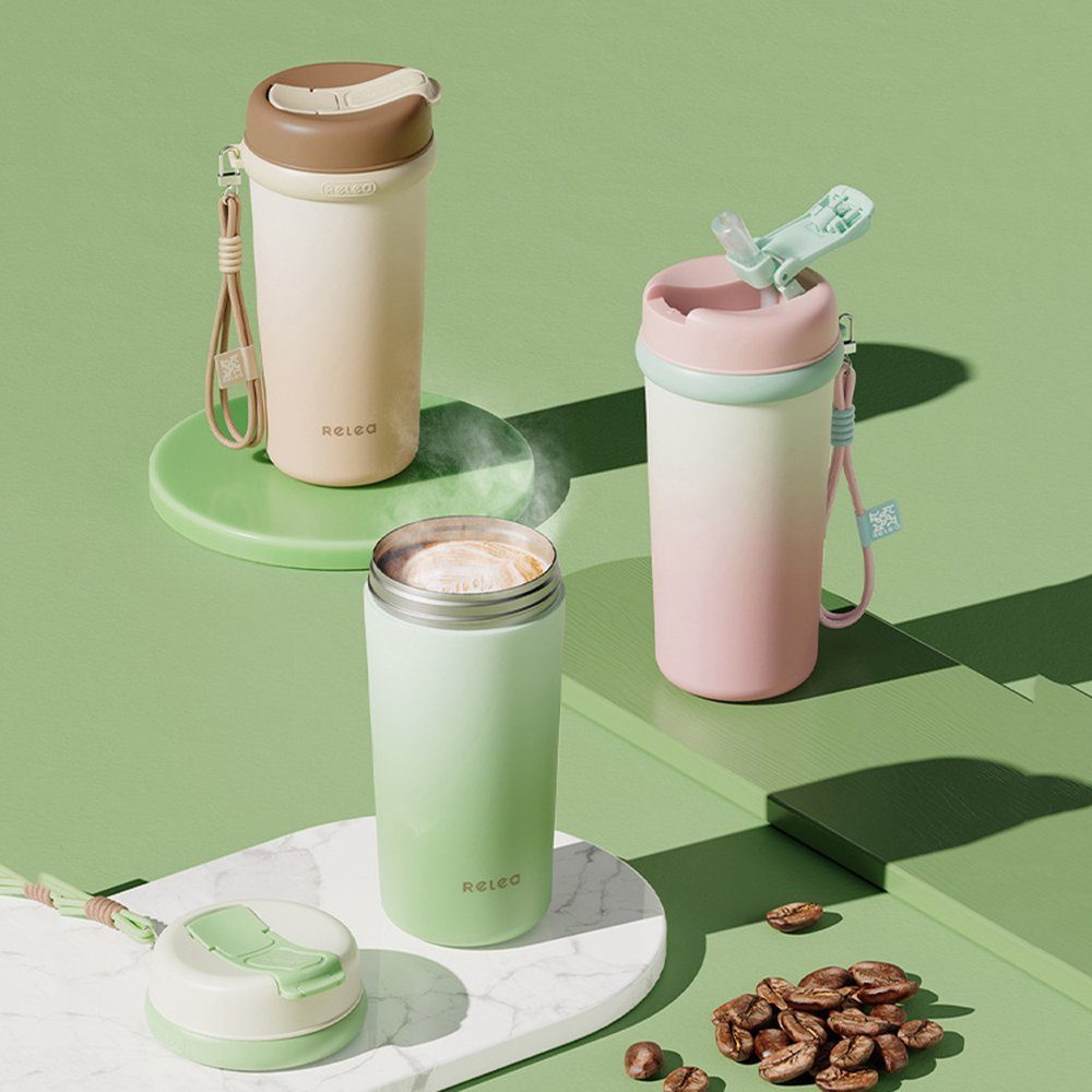 GelldG Isolierbecher Mug mit Becher Kaffeebecher Travel 360°Trinköffnung Grün