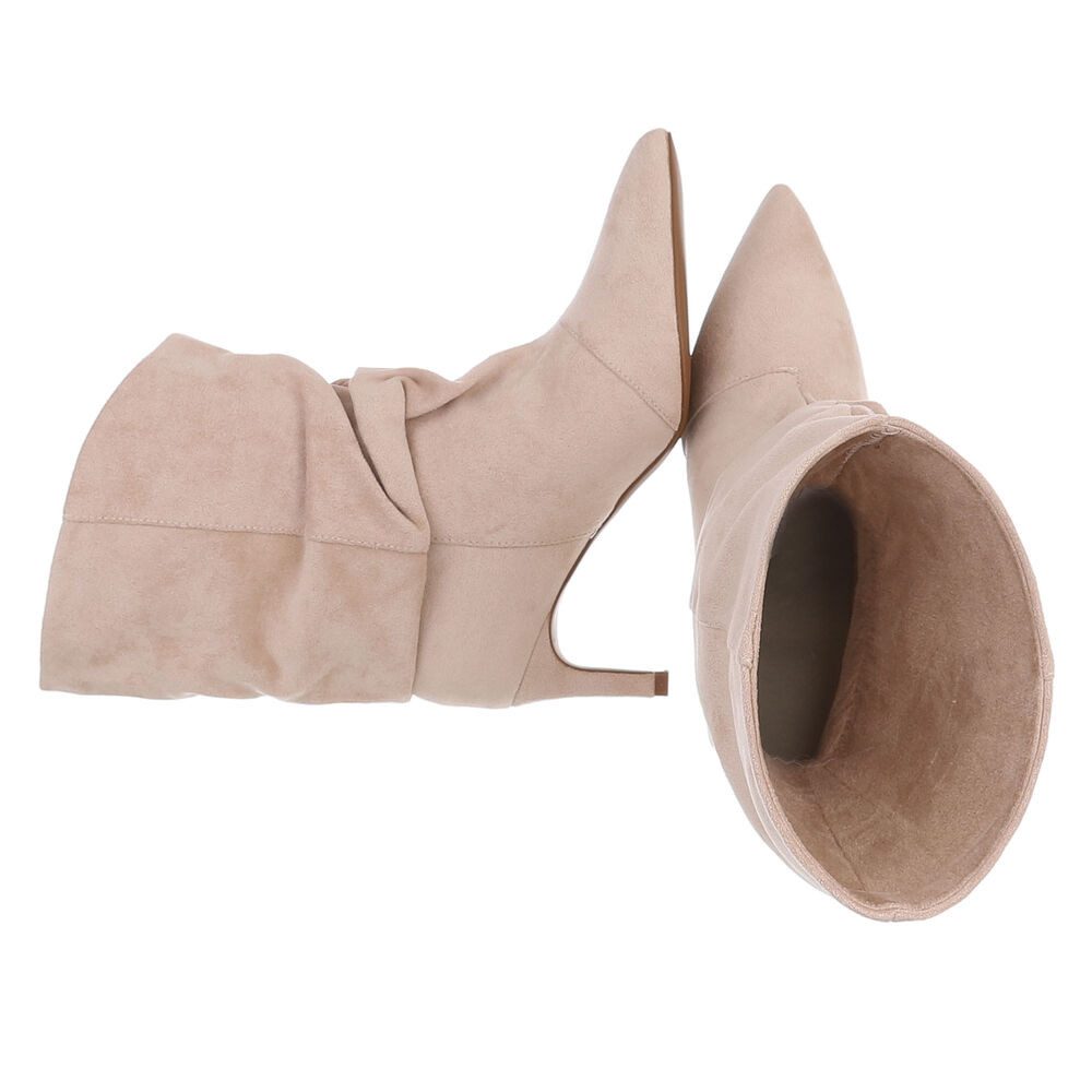 Ital-Design Damen Stiefelette mit Absatz und gerafftem Schaft Stiefelette (92214322) Pfennig-/Stilettoabsatz Stiefeletten in Beige
