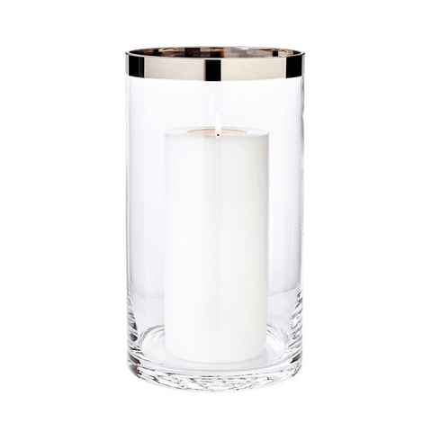 EDZARD Windlicht Molly, Höhe 30 cm, Ø 17 cm, aus Kristallglas mit Platinrand, Kerzenhalter für Stumpenkerzen