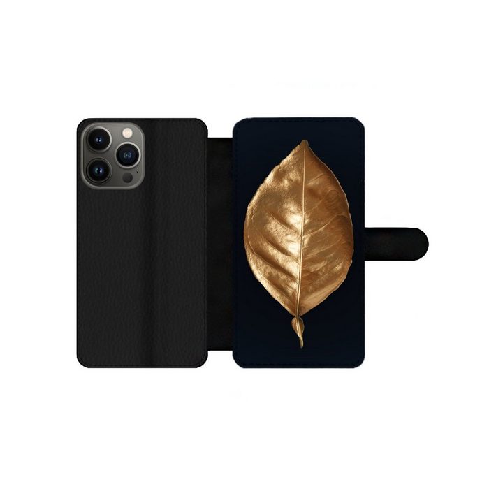 MuchoWow Handyhülle Blätter - Chic - Gold - Pflanzen - Schwarz Handyhülle Telefonhülle Apple iPhone 13 Pro Max