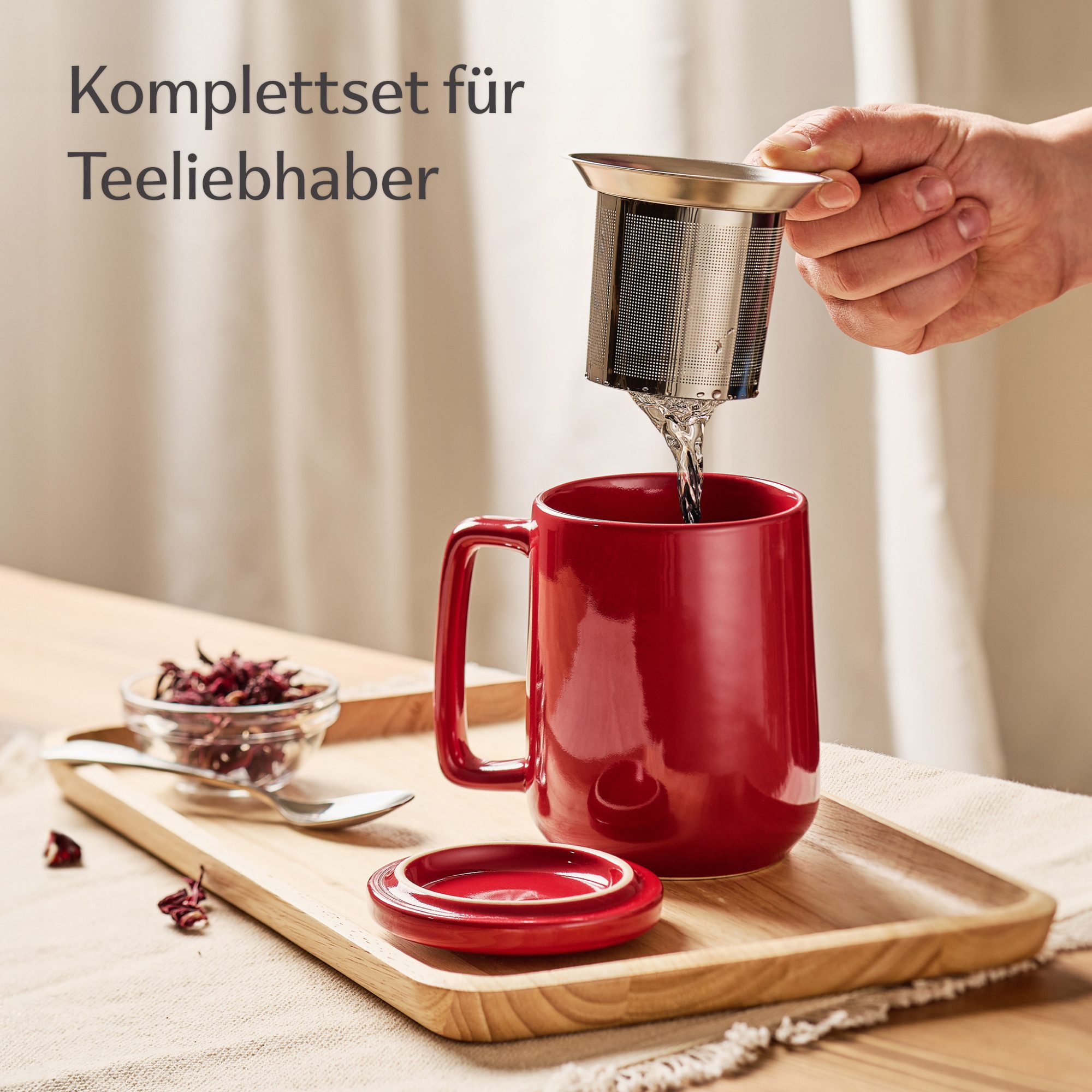 Glas Teekanne 1,8l Mit Sieb & Stövchen - Borosilikat Teekanne Spülmaschinenfest