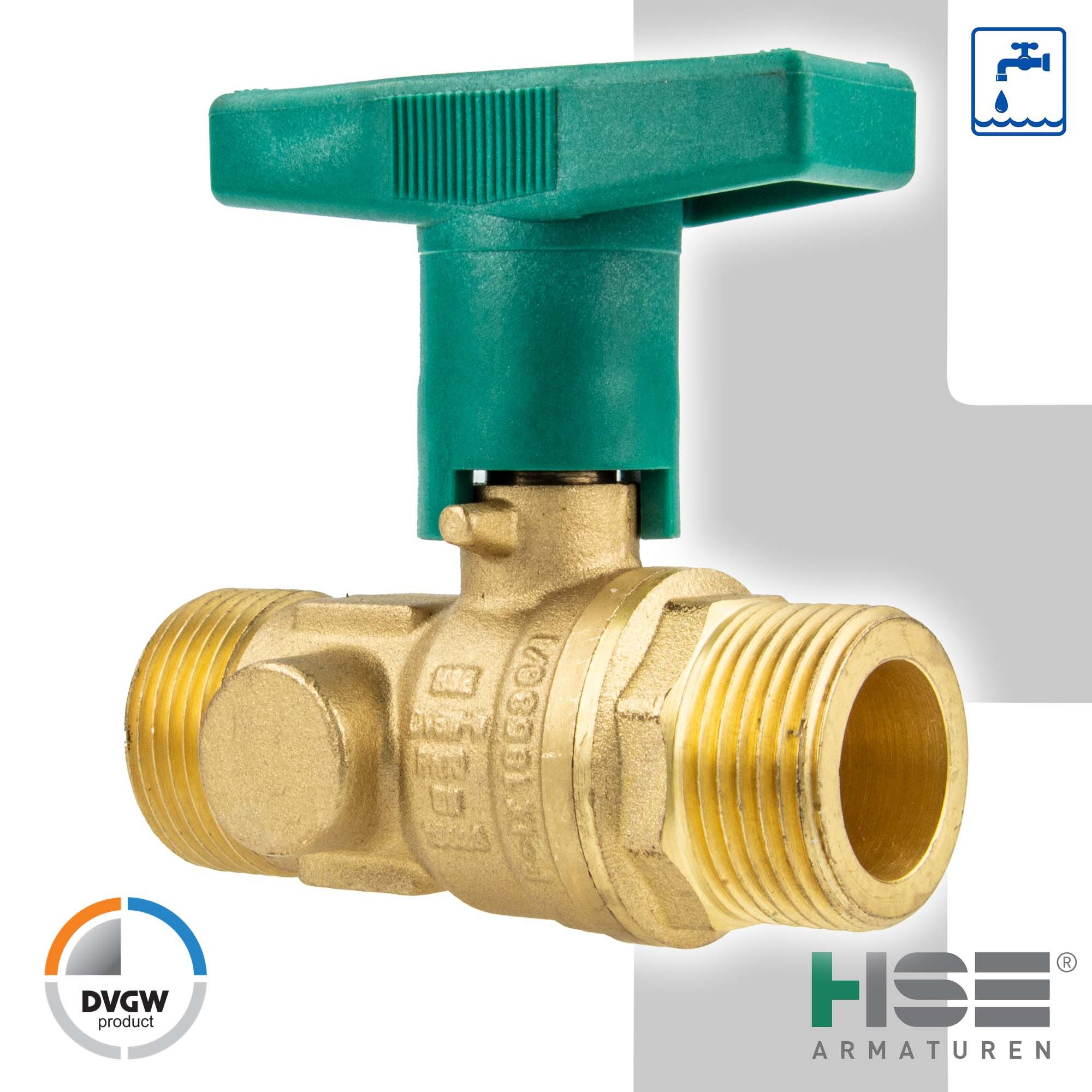 Hermann Schmidt Kugelhahn UNIWATER Trinkwasser-Kugelhahn Typ 1443 mit ISO-T-Griff beidseitig AG, Zulassungen: DVGW für Trinkwasser