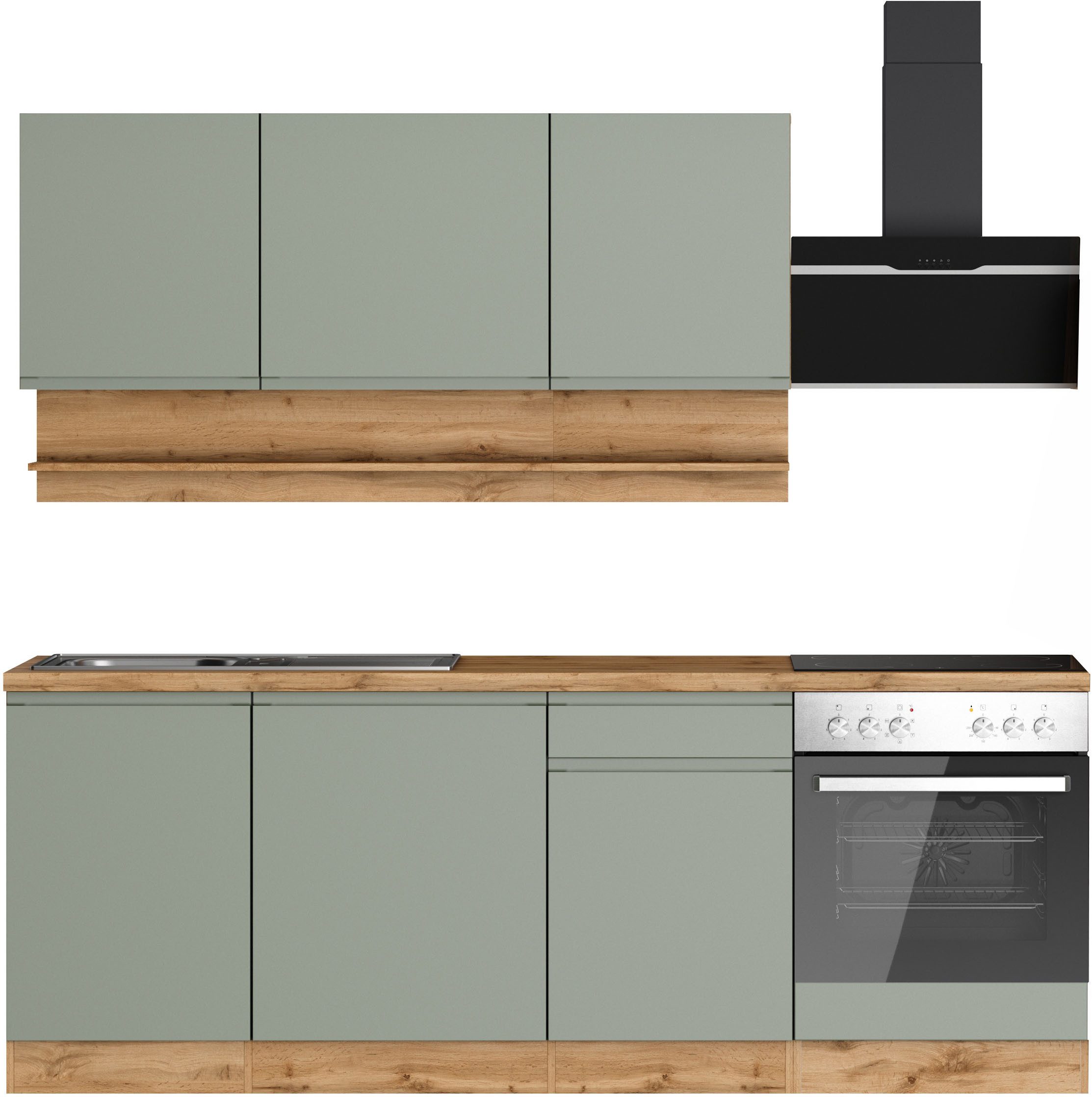 KOCHSTATION Küchenzeile KS-Virginia,neu in verbesserter Ausführung, Breite 220 cm, Soft-Close, wahlweise mit E-Geräten
