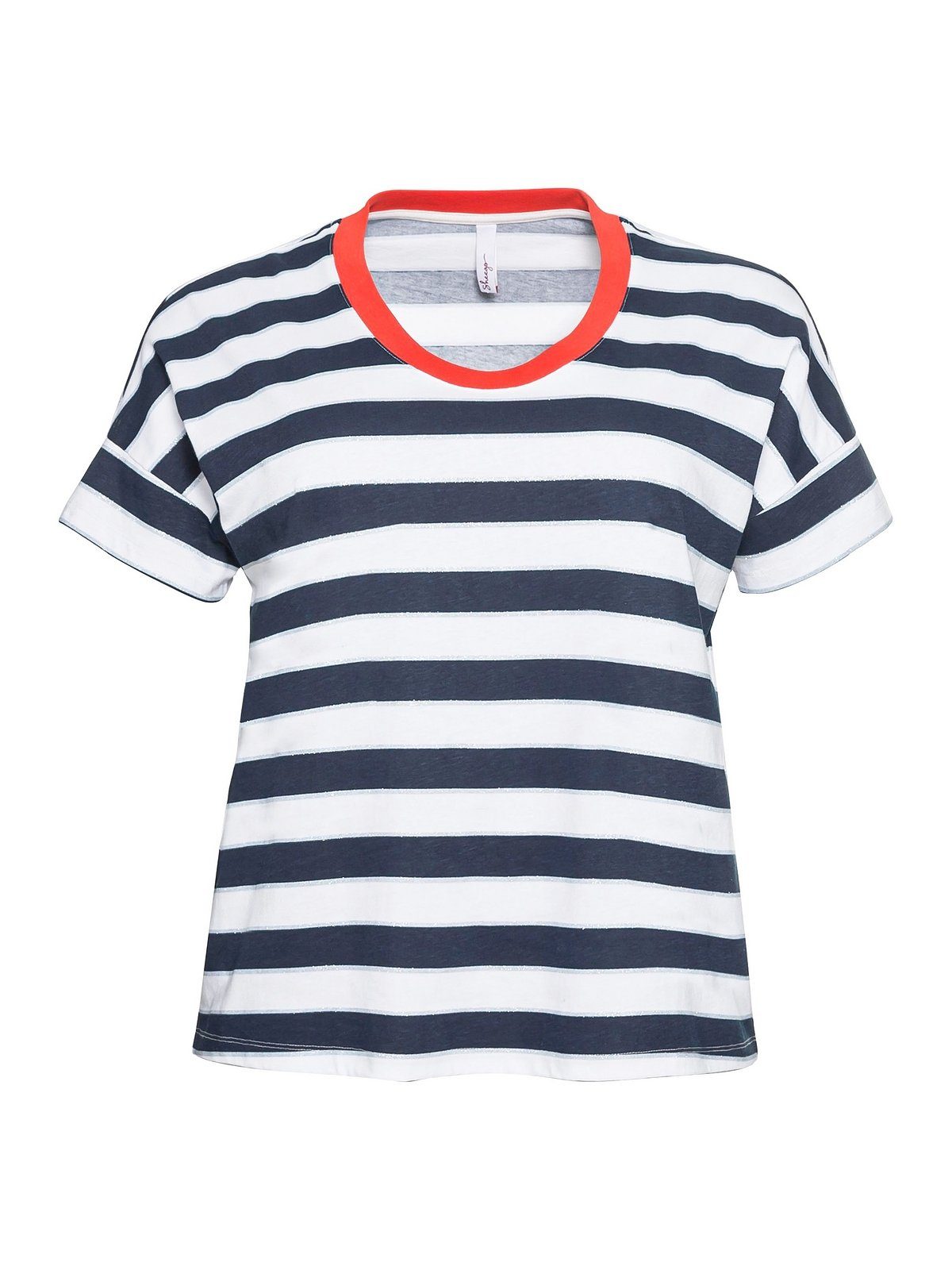 Sheego T-Shirt Große Größen in Glitzergarn, mit Oversize-Form nachtblau-weiß