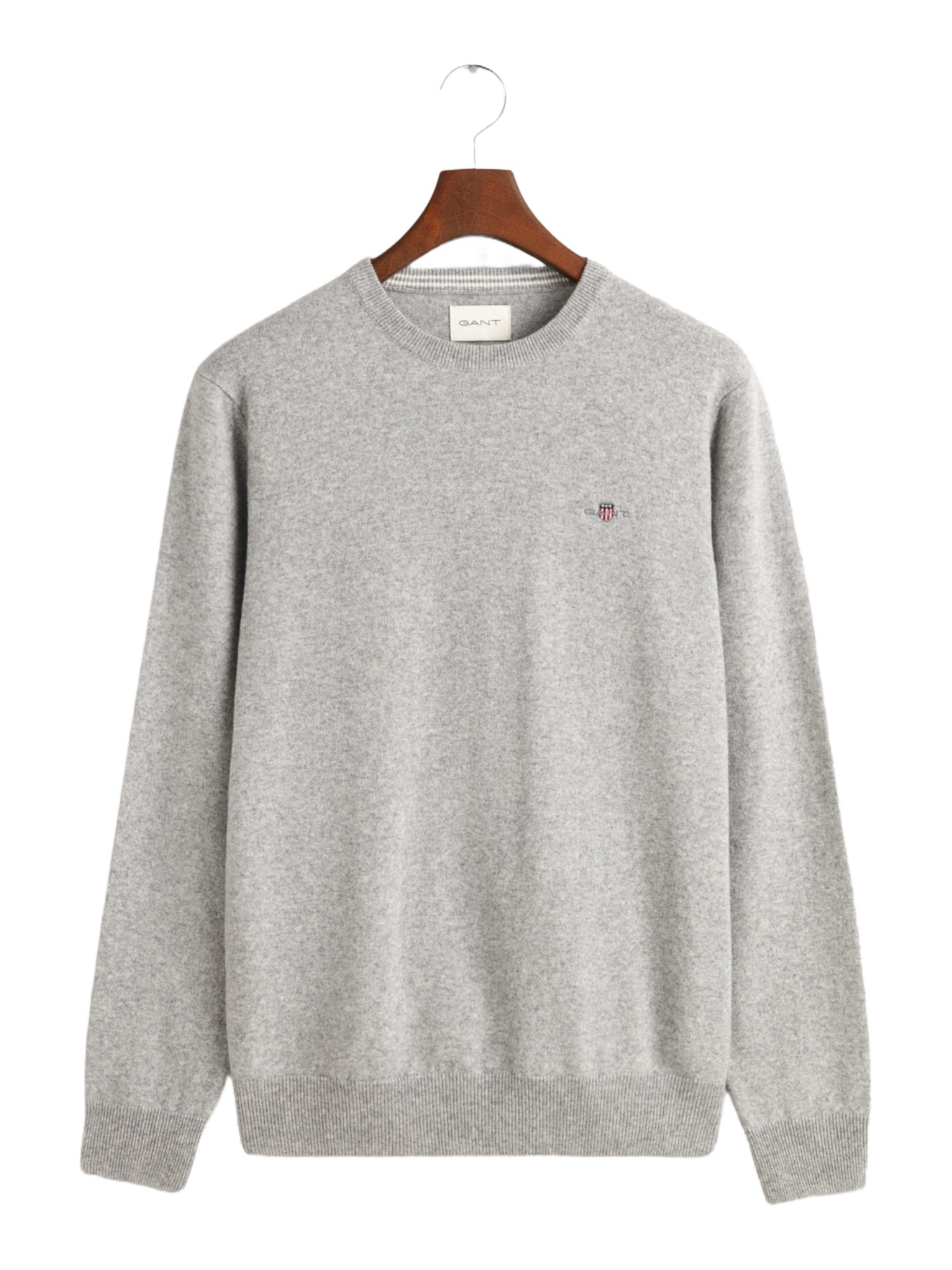 Gant Strickpullover grau,Basic,Wolle,Unifarben,Rundhals,Lang,Regular Fit