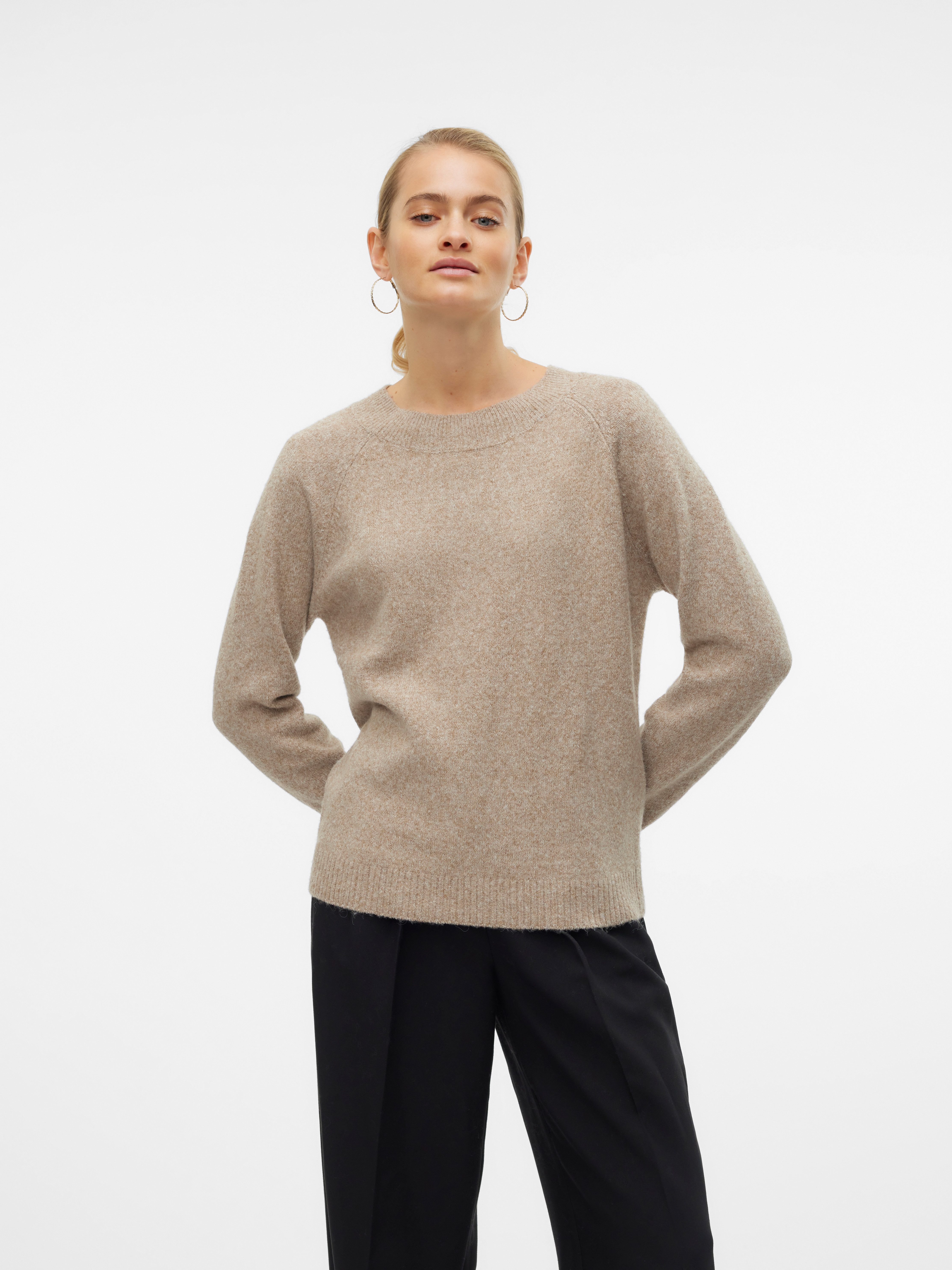 Vero Moda Rundhalspullover VMDOFFY in melierter Optik