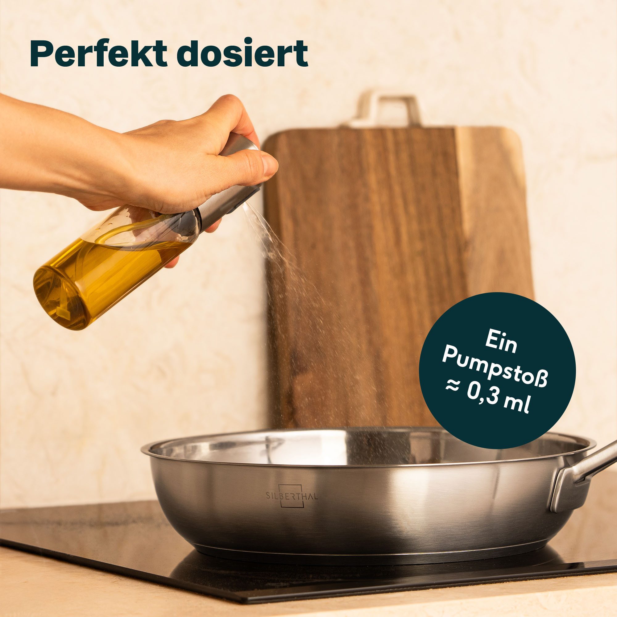 SILBERTHAL Ölspender 2 in 1 Essig- & Ölsprüher, 120ml, Ölflasche aus Glas mit Sprühfunktion, (1-tlg), Salatsaucen Behälter mit integrierter Skala, perfekt zum M – Bild 3 von 5