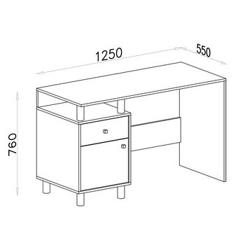 Lomadox Schreibtisch FAIRFAX-133, Schreibtisch, in weiß mit Eiche und grau