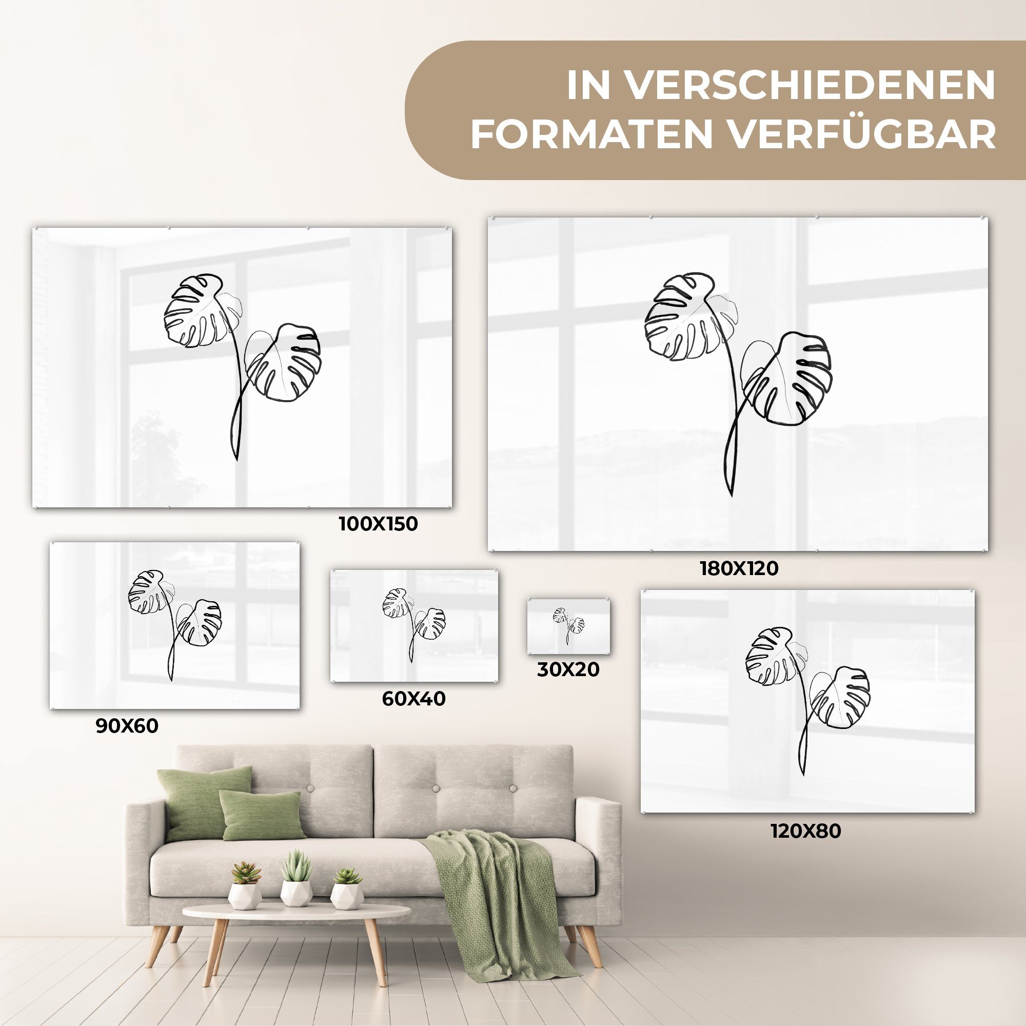 - Acrylglasbilder (1 Strichzeichnung, Schlafzimmer Wohnzimmer & St), Acrylglasbild Monstera - MuchoWow Pflanzen