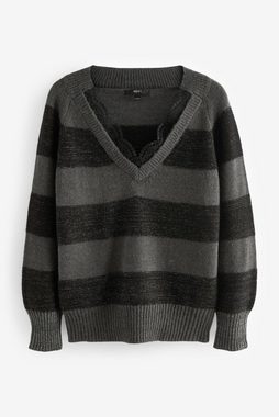 Next V-Ausschnitt-Pullover Pullover mit V-Ausschnitt und Glitzerstreifen (1-tlg)