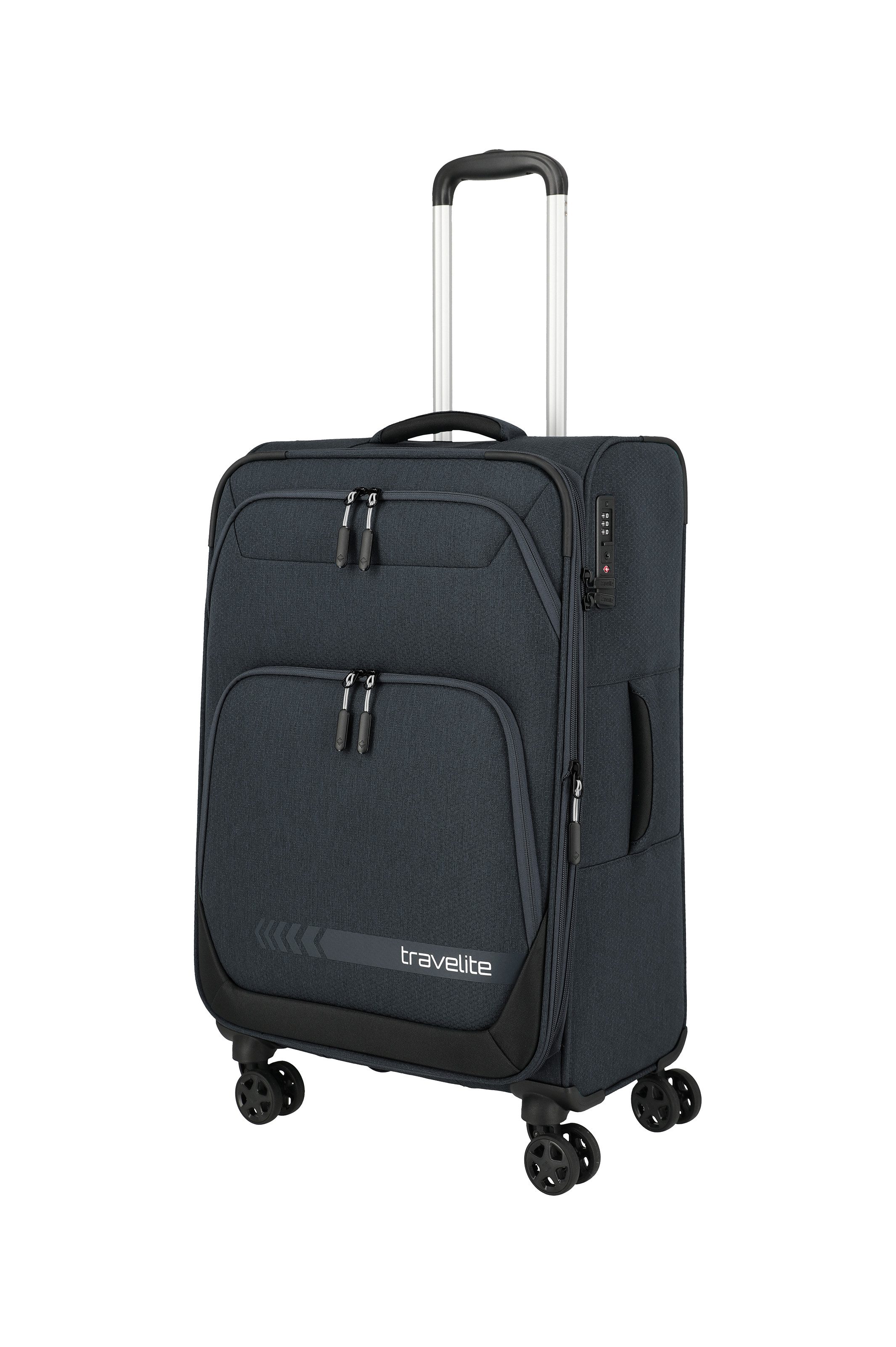 travelite Trolley KICK OFF Reisekoffer, 4 Rollen, 4 Doppelrollen, Außentaschen und Packgurte – leicht und robust – Bild 2 von 5