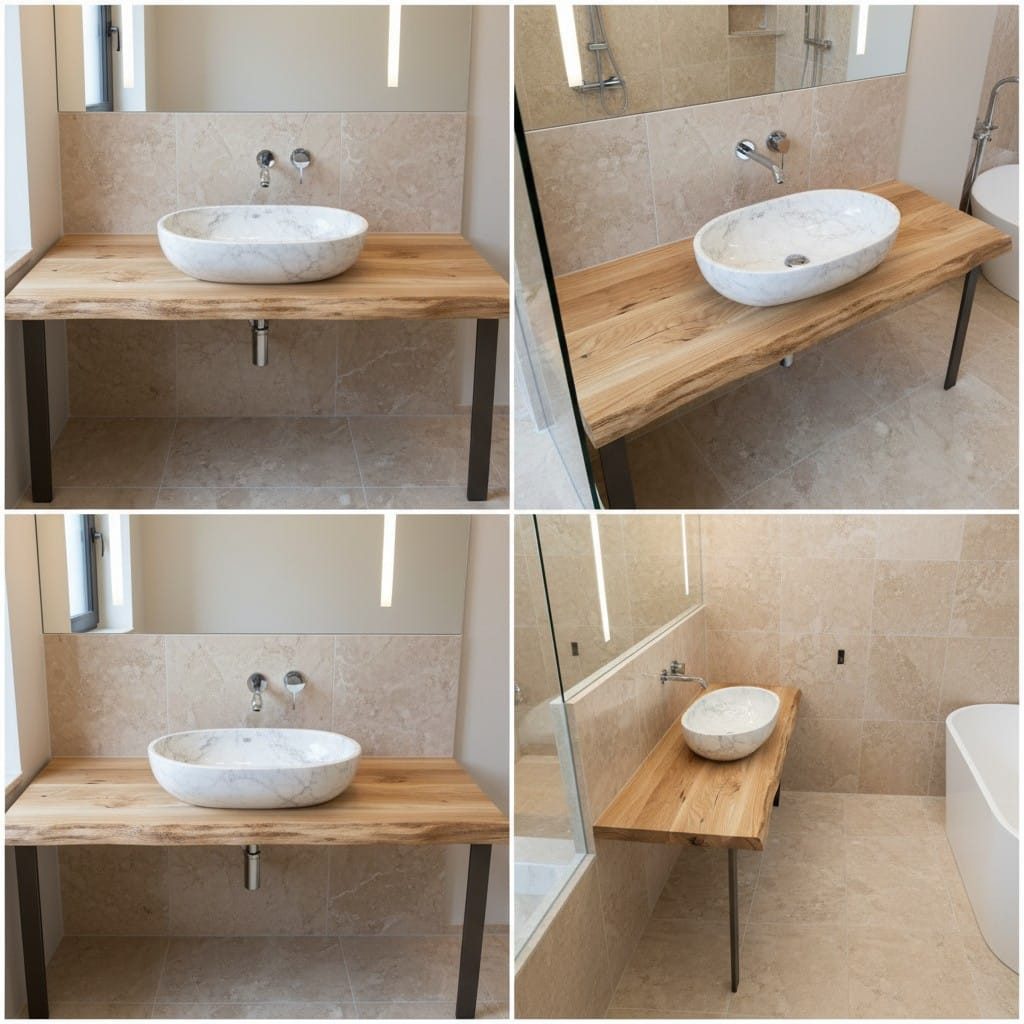 DaoWood Waschtischplatte Massive Nordeiche Waschtischplatte Alt Holz Natur geölt Hell, rustikale Note,Natur Holz Farbe