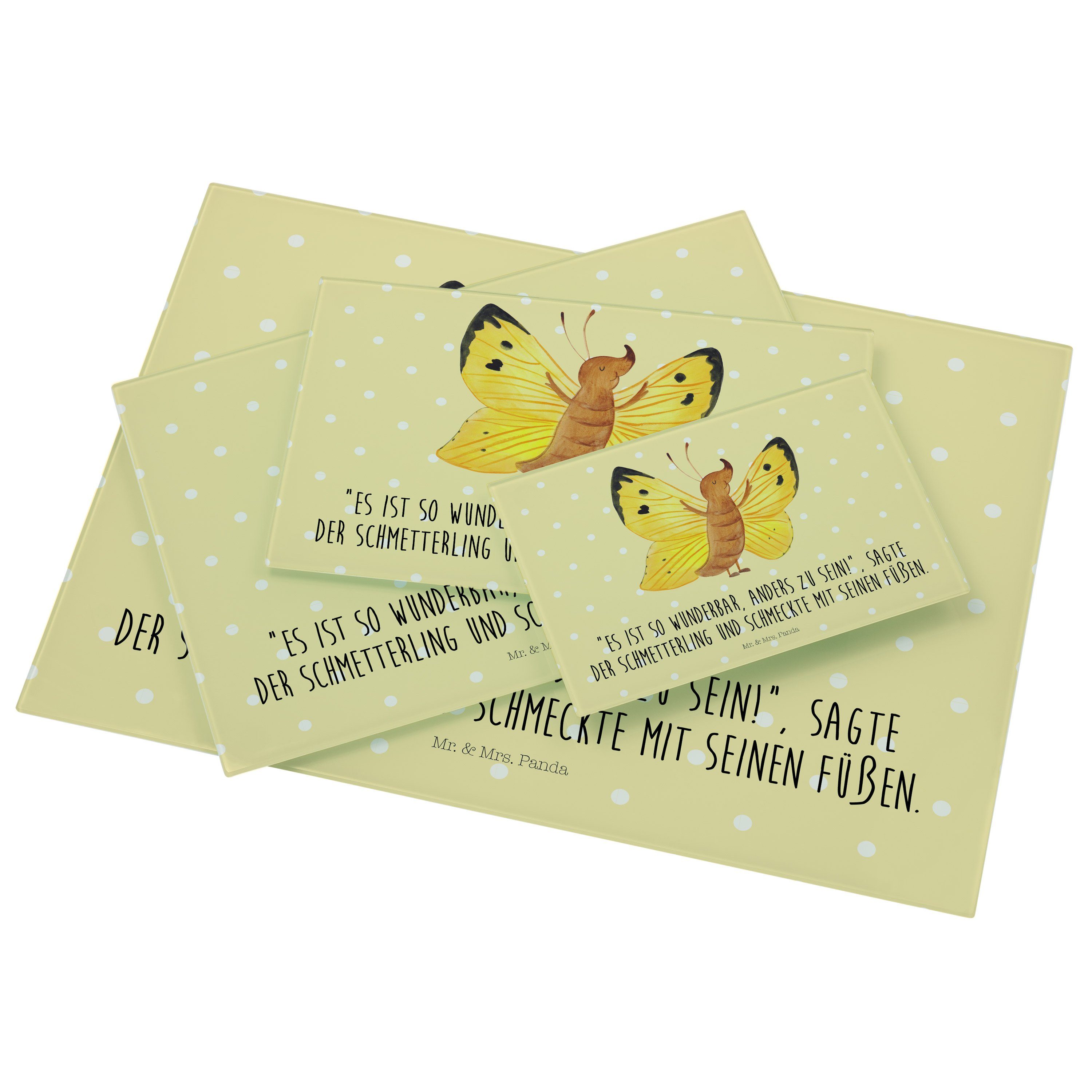Zitronenfalter - Mrs. Pastell & Glas, - Schmetterling Geschenk, Schneidebrett, (1-St) Mr. Gelb Servierbrett Premium Panda