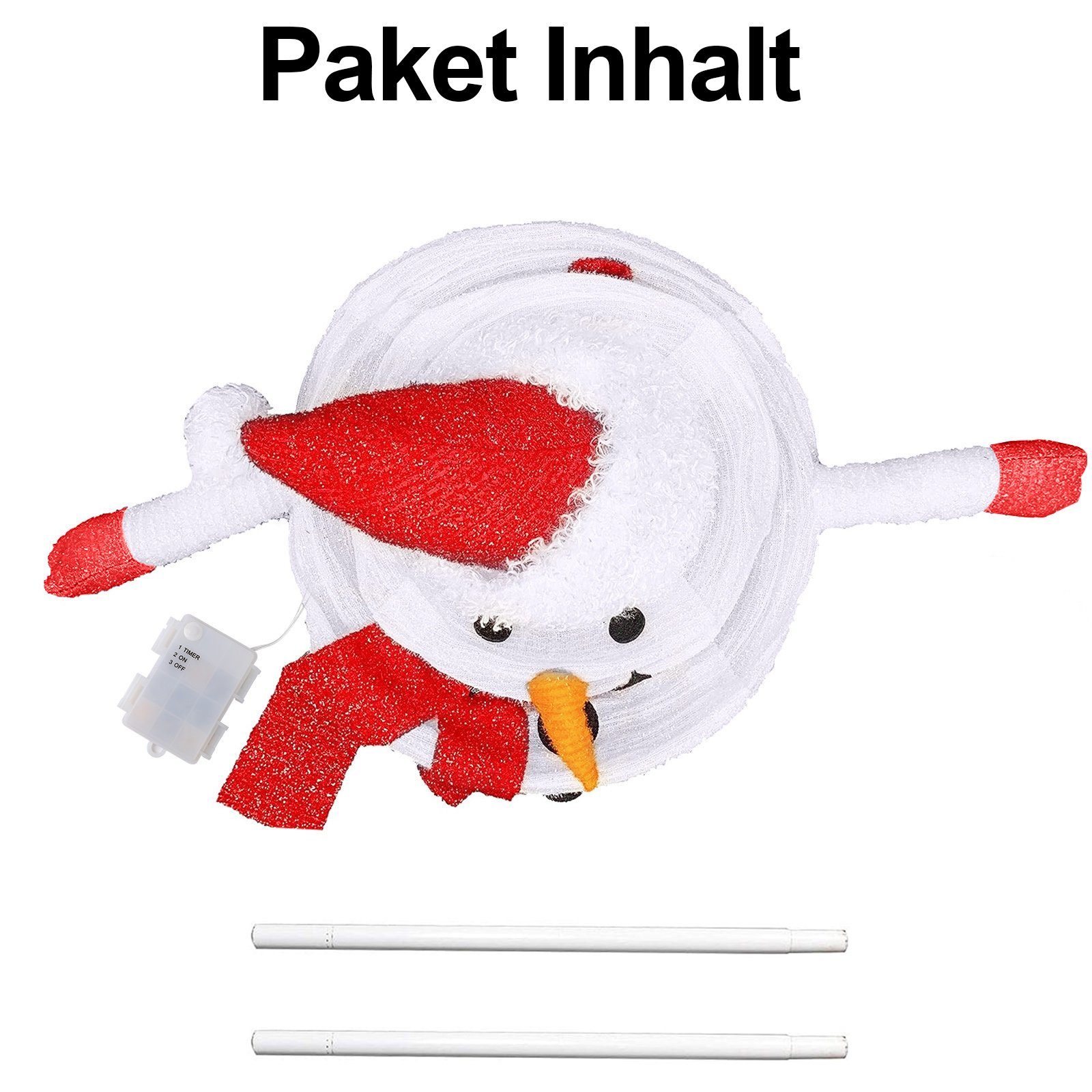 Rosnek Schneemann zusammenklappbar, 40LEDs, Timer, Batterie, für Weihnachtsfeier Deko, Weihnachtsschneemann