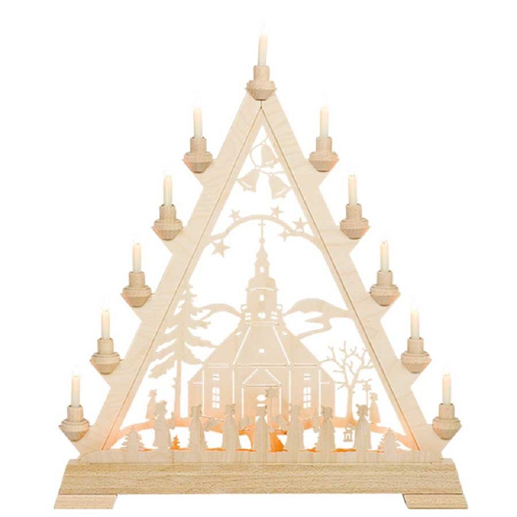 Kunstgewebe Taulin Schwibbogen Taulin Lichterbogen/Lichterecke Motiv Seiffener Kirche, 16 flammig elektrisch beleuchtet