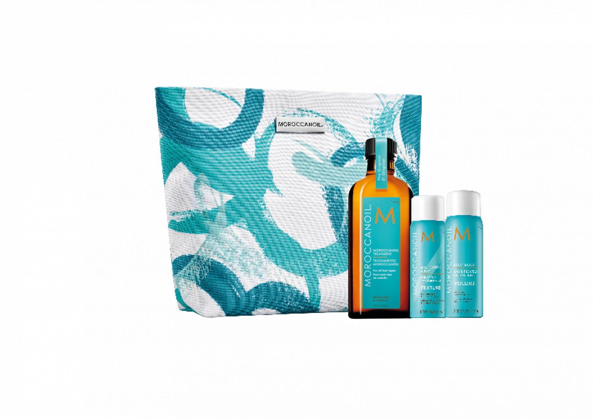 moroccanoil Haarpflege-Set Volume Promotion Kit, Set, 3-tlg., Treatment + Dry Texture Spray + Root Boost + GRATIS Bag, volumengebend