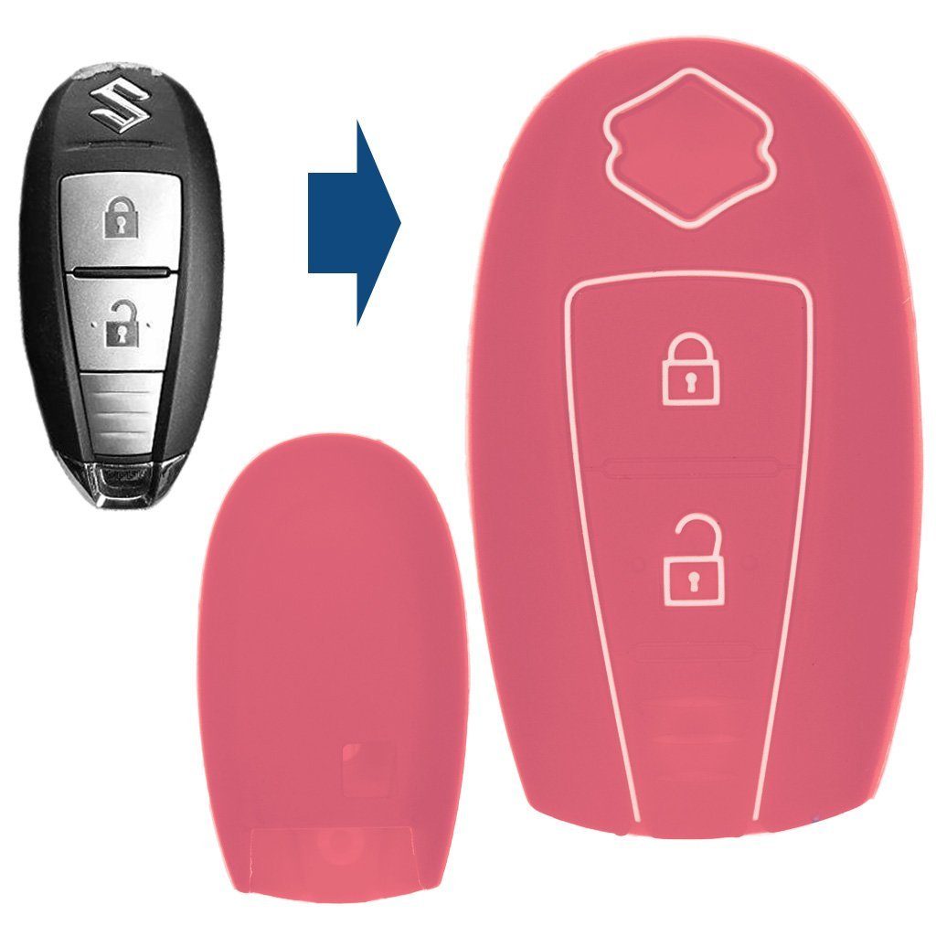 mt-key Schlüsseltasche Autoschlüssel Softcase Silikon Schutzhülle Pink, für Suzuki Swift Vitara Ignis Jimny Baleno SX4 2 Tasten KEYLESS