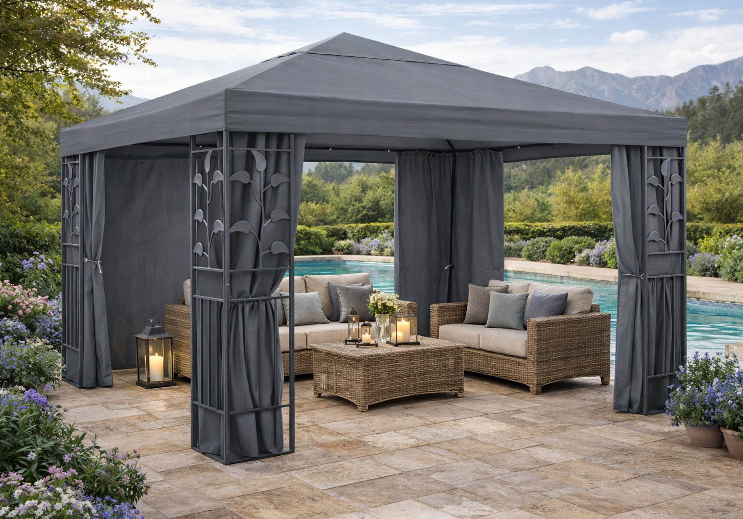 Quick Star Pavillonseitenteil 2 Seitenteile mit RV für Pavillon 3x3m, 300x197 cm, Seitenwand Set 2tlg für Pavillons 3x3m mit Reißverschluss