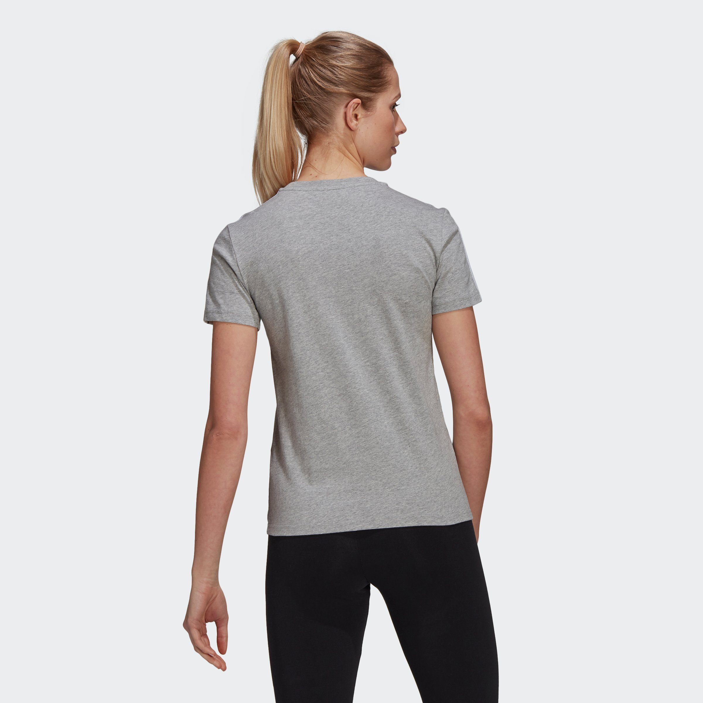 / LOUNGEWEAR T-Shirt SLIM Medium 3-STREIFEN Heather White Sportswear ESSENTIALS Grey adidas