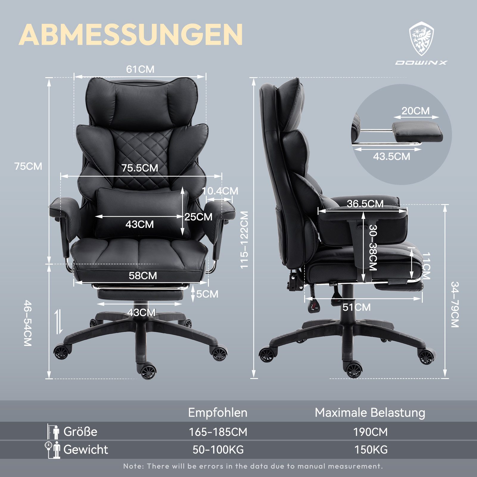 Dowinx Gaming-Stuhl Bürostuhl Chefsessel mit Doppellagige günstig online kaufen