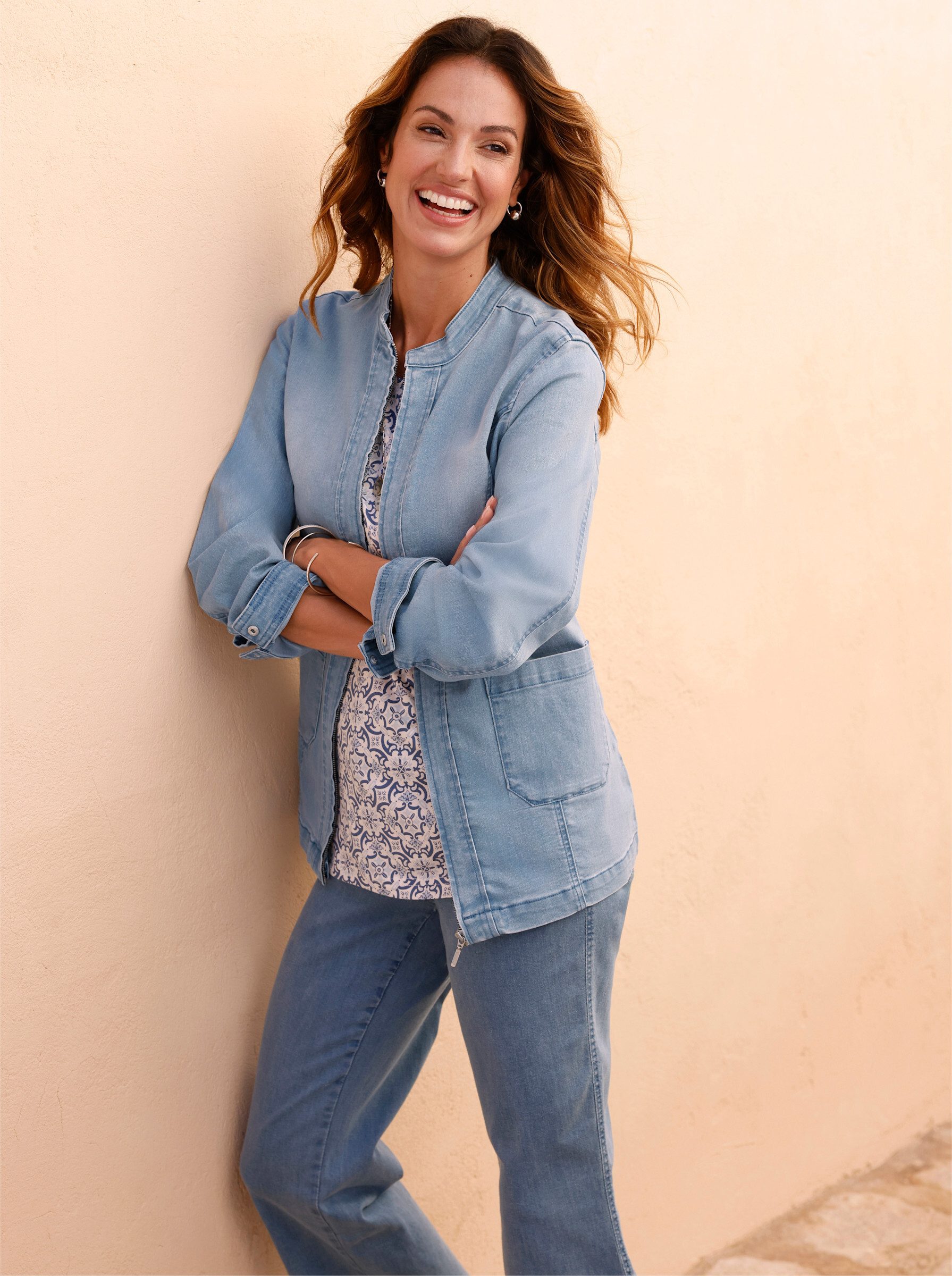 Witt Blusenblazer Jeans-Jacke Langarm