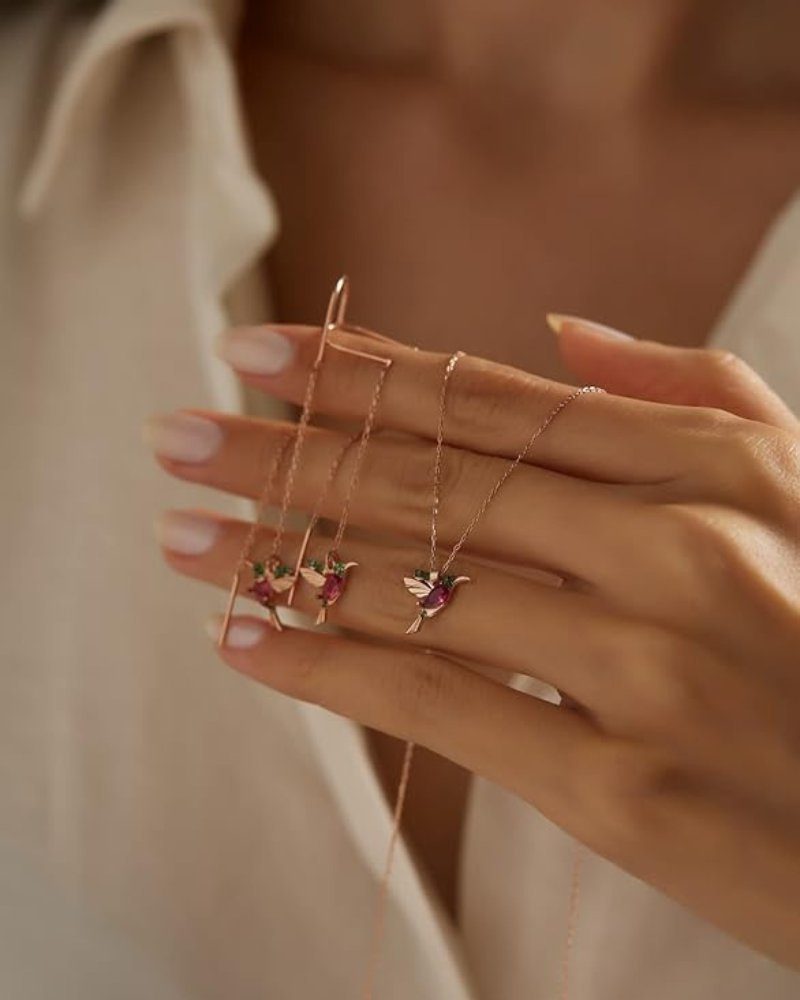 Einzelstück Kette mit Anhänger Einzelstück Kolibri Halskette, 925 Sterling Silber – Bild 4 von 5