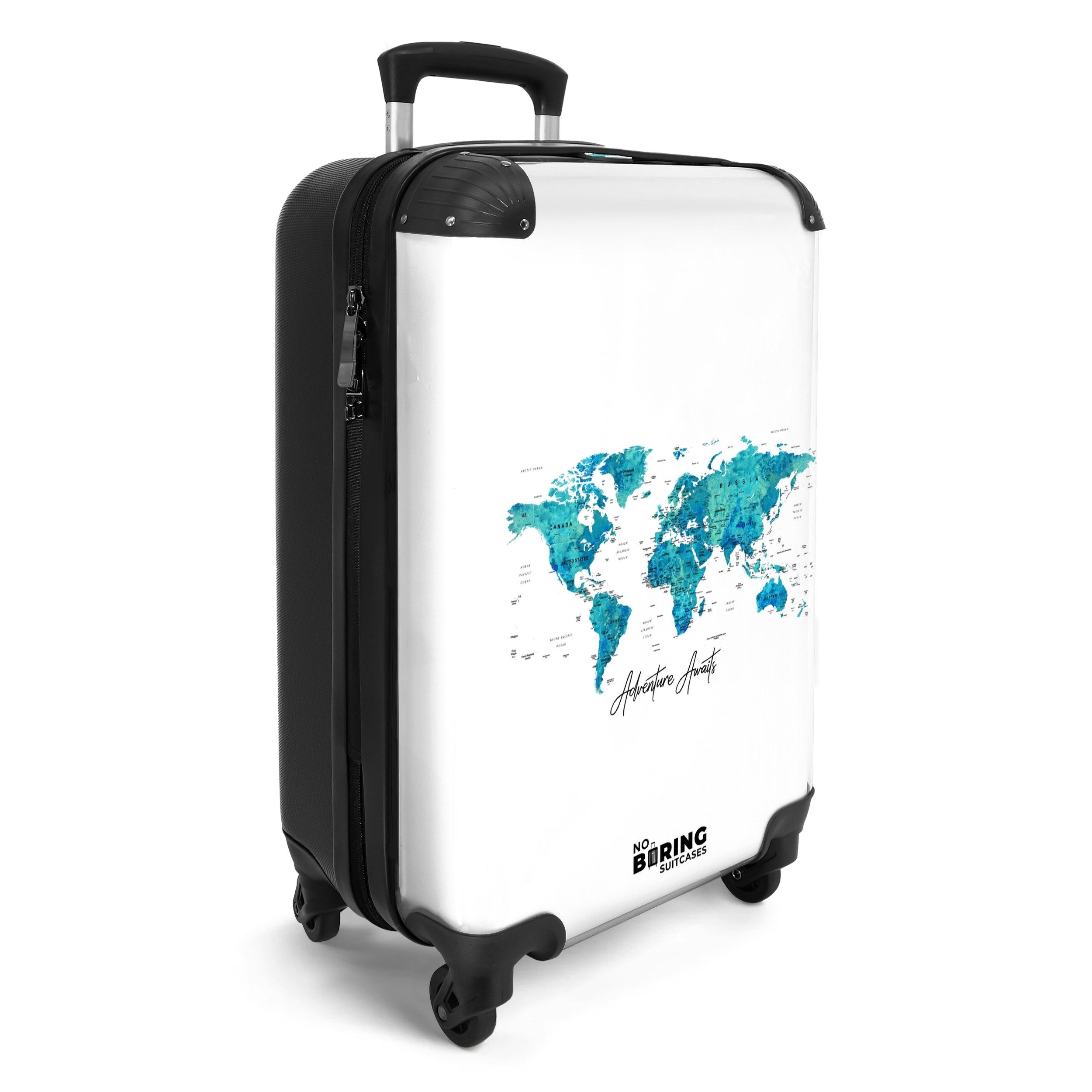NoBoringSuitcases.com© Hartschalen-Trolley Weltkarte - Blau - günstig online kaufen