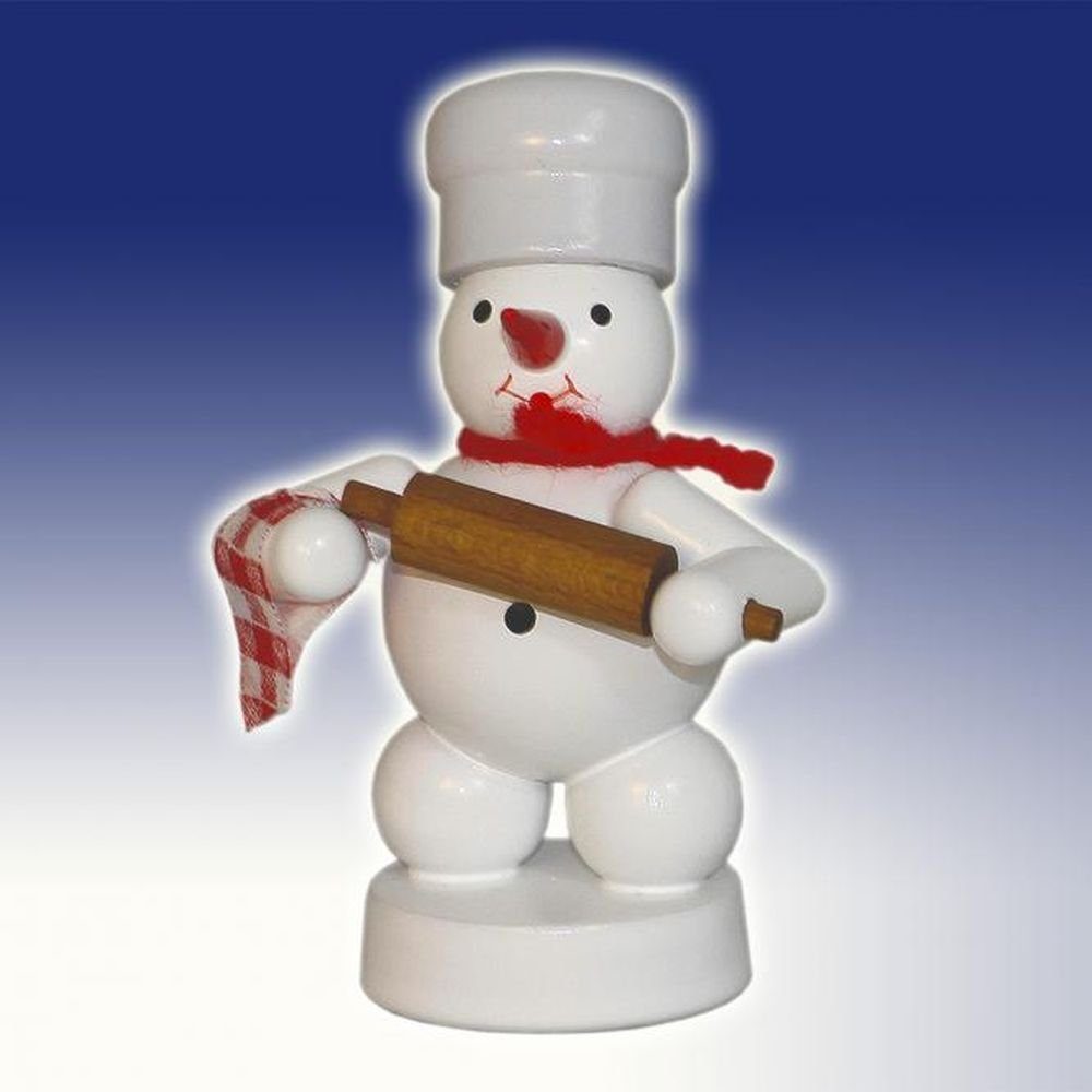 Schneemann Winterdekoration Schneemann Bäcker mit Teigrolle Höhe 8cm NEU