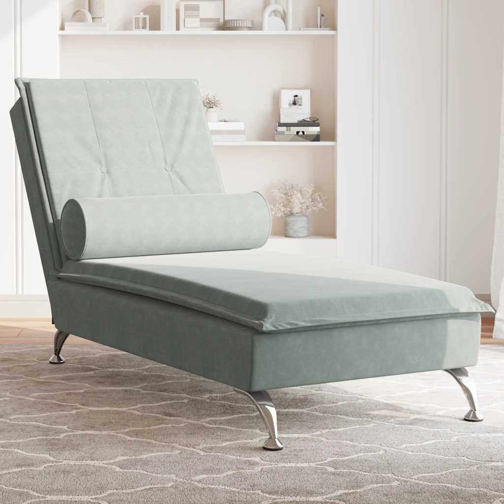 vidaXL Chaiselongue Massage-Chaiselongue mit Nackenrolle Hellgrau Samt, 1 Teile