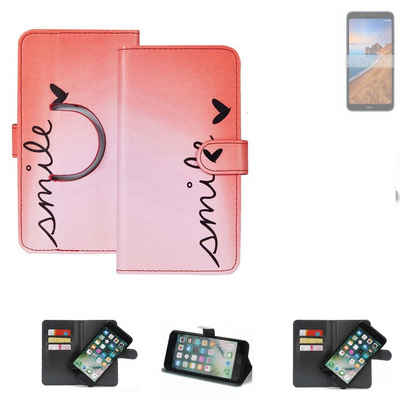 K-S-Trade Handyhülle für Xiaomi Redmi 7A, Schutzhülle Handyhülle Hülle cover bookstyle Etui ''smile'' rot