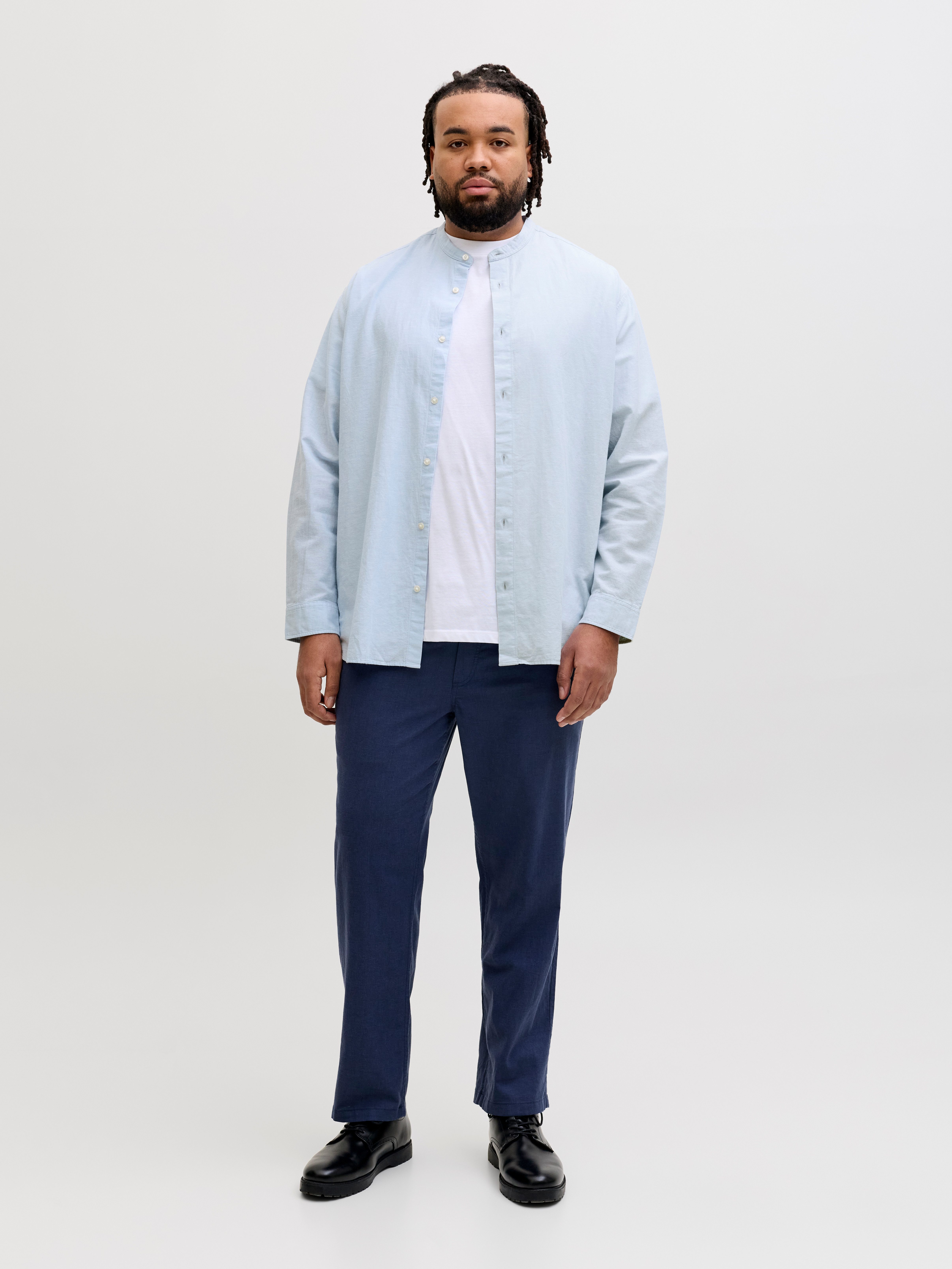 Jack & Jones PlusSize Langarmhemd JJEBREEZE LINEN BLEND BAND SHIRT L PLS mit Stehkragen – Bild 5 von 5