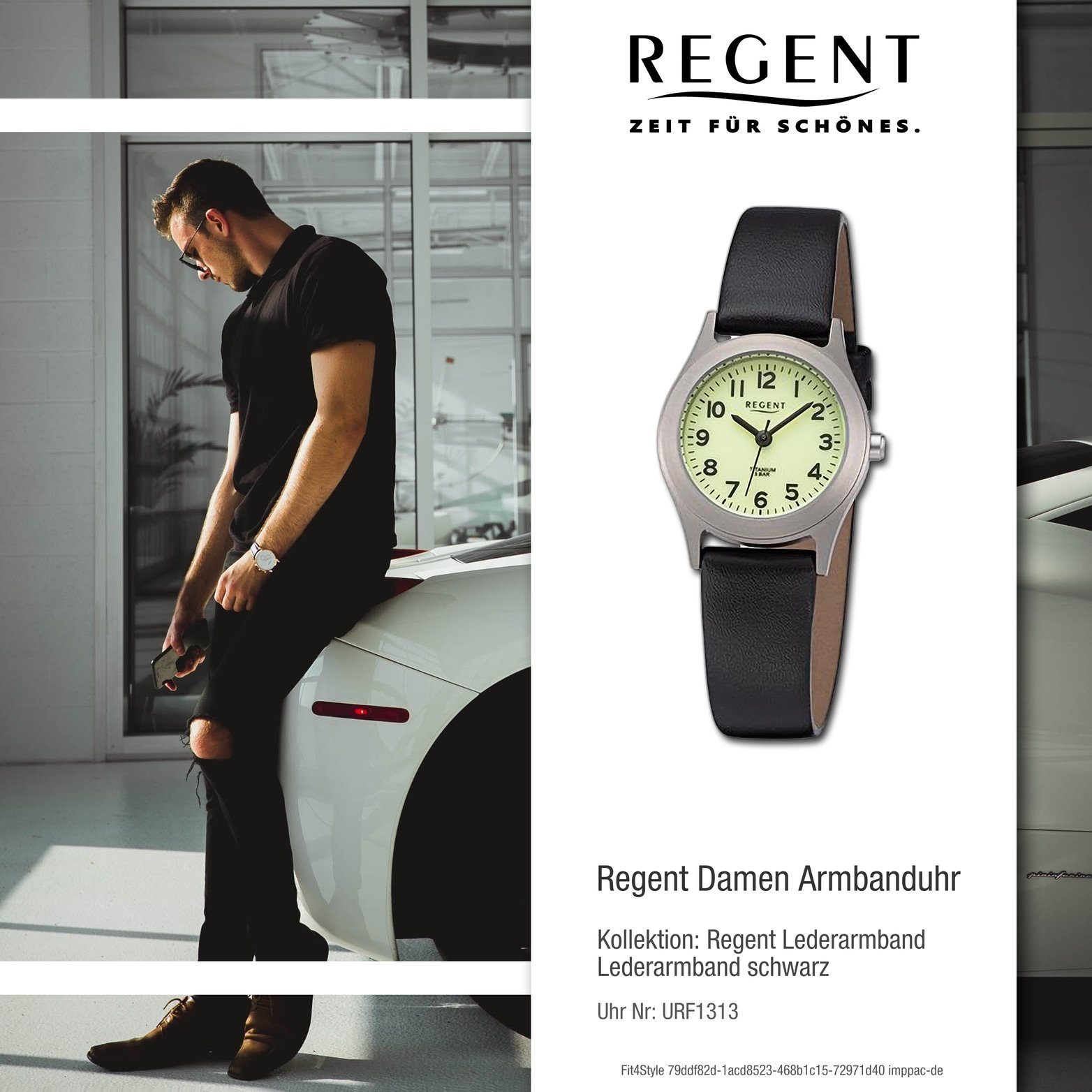 groß Damenuhr Regent 26mm) schwarz, rundes Damen Armbanduhr (ca. Analog, Quarzuhr extra Regent Lederarmband Gehäuse,