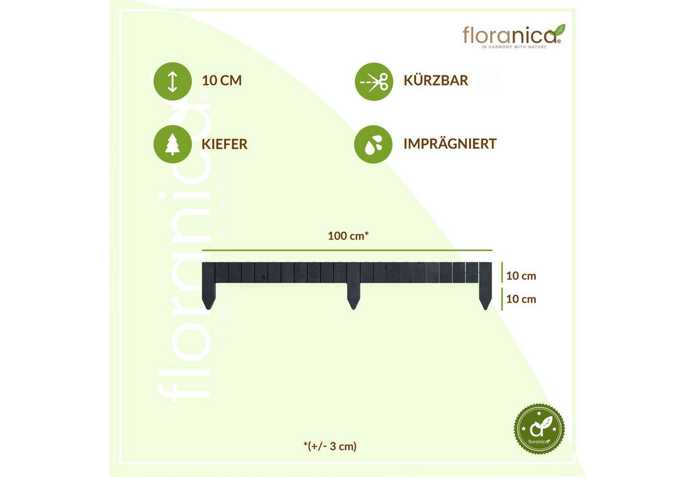 Thumbnail - Floranica Palisade Flexible Beeteinfassung Rollborder Beetumrandung Rasenkante Palisade, LxH: 100x10 cm, Anthrazit, Rase...