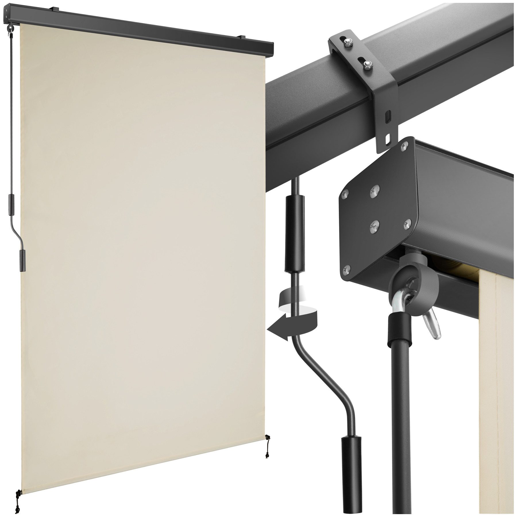 tectake Seitenarmmarkise Sichtschutz Garten mit Wandhalterung, UV-beständig und (Balkonmarkise Eloise, in beige) pulverbeschichtetes Aluminiumgehäuse, leichtgängige Handkurbel