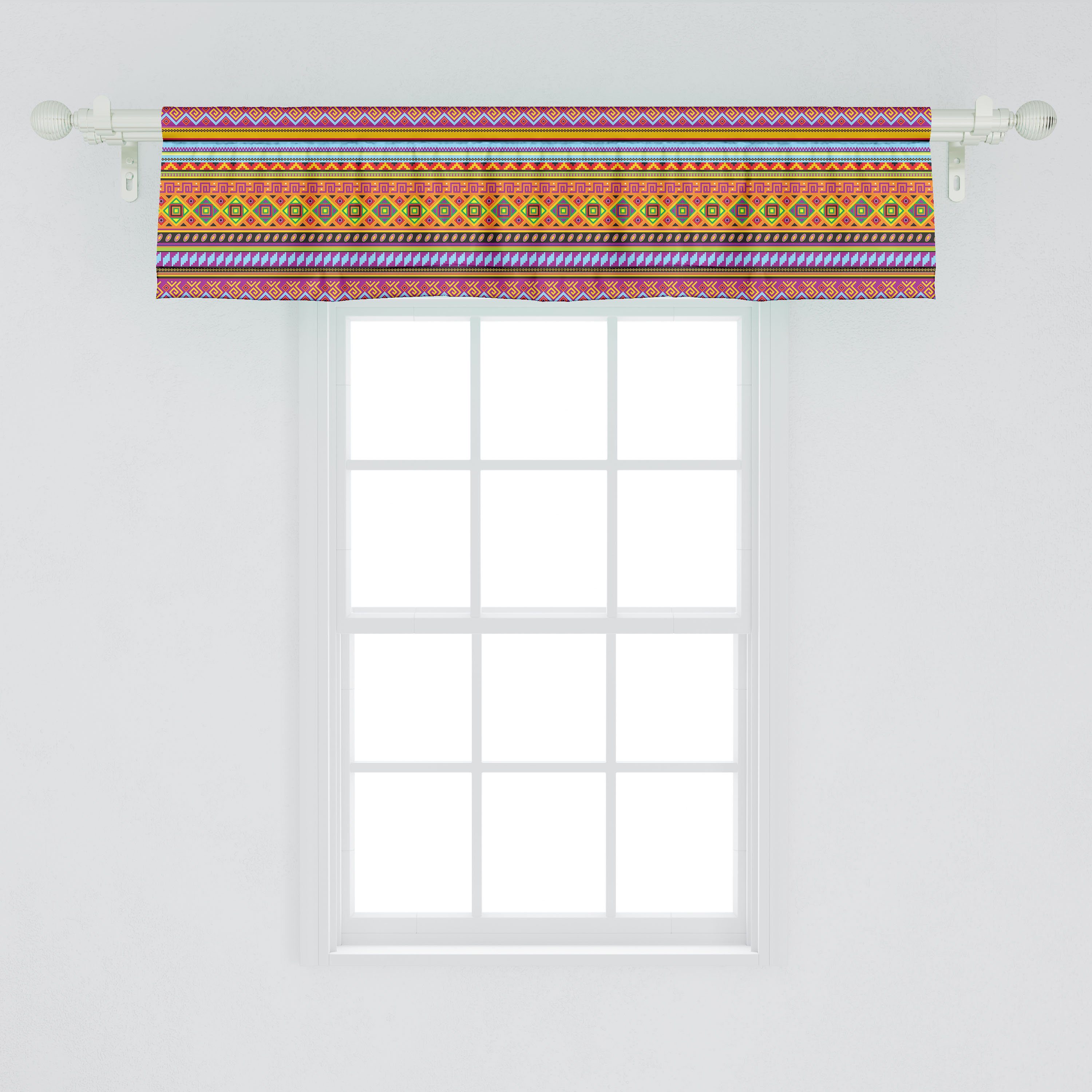Scheibengardine Vorhang Abakuhaus, Schlafzimmer mit Stangentasche, Mexikaner Volant Küche Dekor Vintage-Geometric für Folk Microfaser