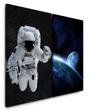 Sinus Art Leinwandbild 2 Bilder je 60x90cm Astronaut Erde Mond Weltall Nasa Schwerelos Atmosphäre