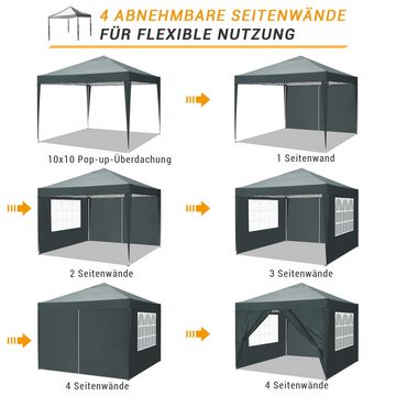 LUCKZON Faltpavillon 3x3m Pavillon, wasserdicht,UV-Schutz 50+, Partyzelt Höhenverstellbar, mit 4 Seitenteilen, LxBxH:300x300x260 cm